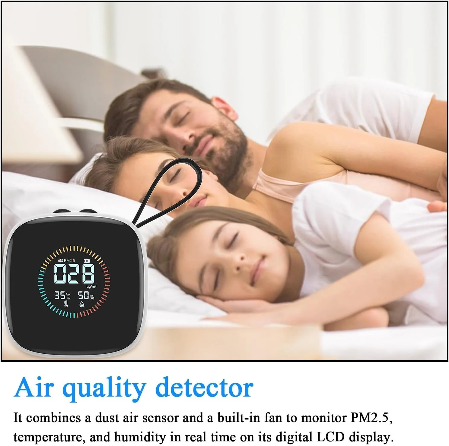 دستگاه تشخیص هوا، مانیتور کیفیت هوا کوچک قابل حمل با بند، نمایشگر LED داخلی، رطوبت و دماسنج چند منظوره برای آشپزخانه و رستوران ها