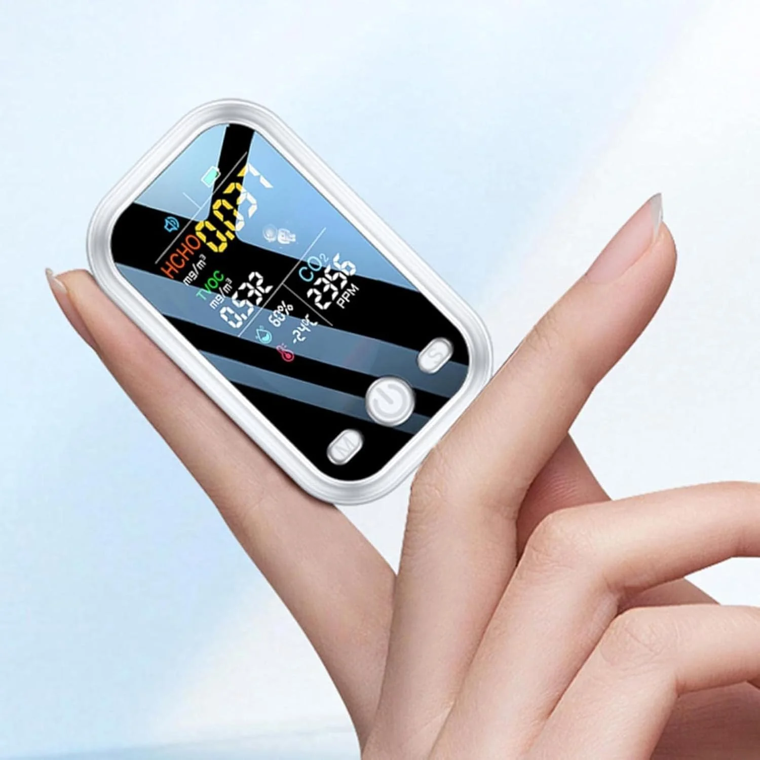 دستگاه تشخیص دی اکسید کربن، مینی دستگاه قابل حمل تشخیص CO2 با سنسور NDIR دما و رطوبت، آنالیزور دما و رطوبت هوای داخل ساختمان برای منزل و دفتر (سفید)
