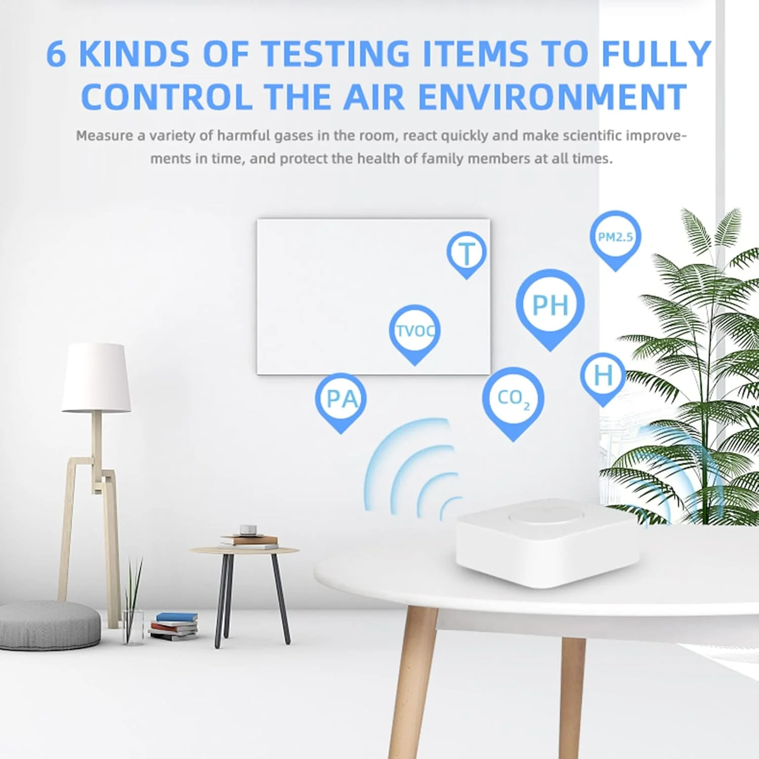 دستگاه هوشمند تشخیص کیفیت هوا تویا WiFi مدل 6 در 1، سنجش PM2.5 / فرمالدهید / VOC / دما و رطوبت / CO2 مناسب منزل و اداره