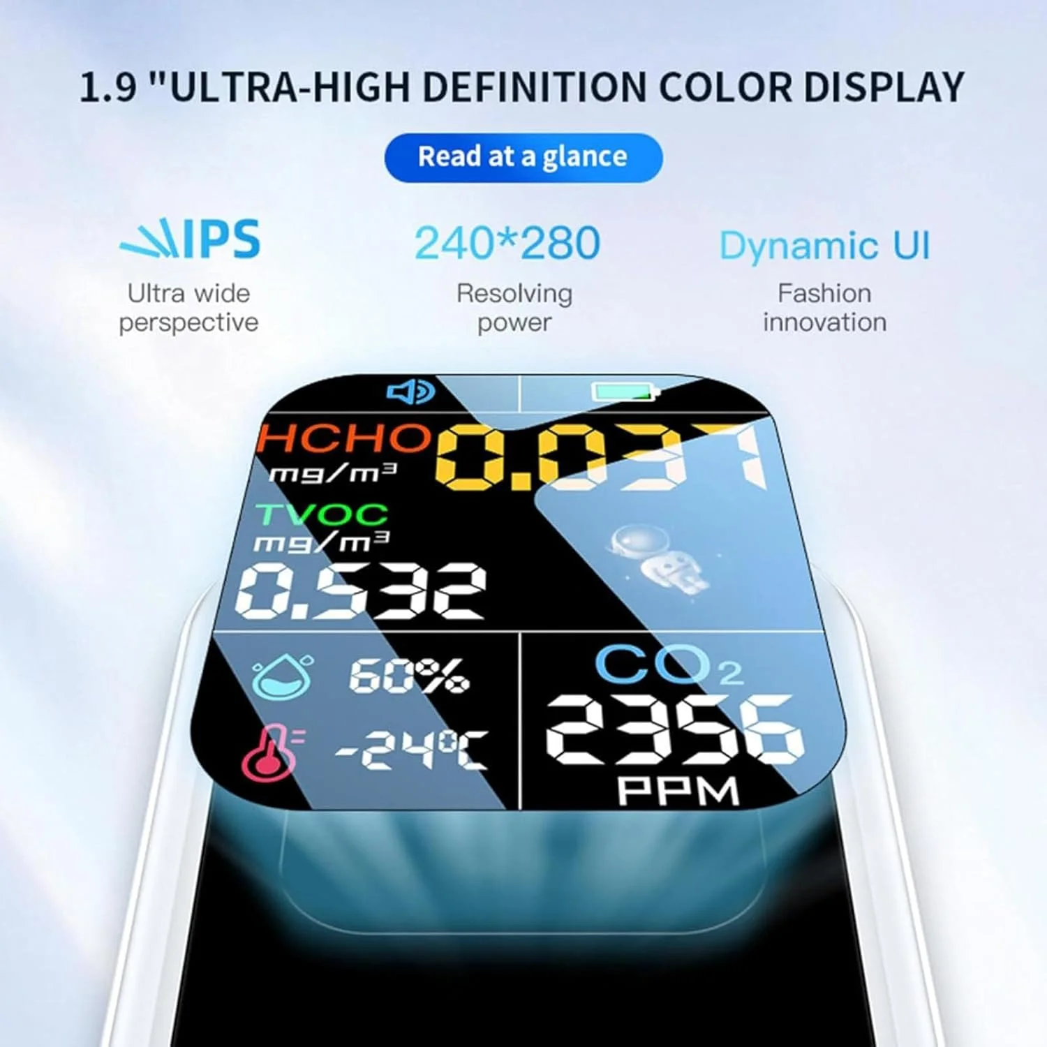 دستگاه تشخیص دی اکسید کربن، مینی دستگاه قابل حمل تشخیص CO2 با سنسور NDIR دما و رطوبت، آنالیزور دما و رطوبت هوای داخل ساختمان برای منزل و اداره (مشکی)