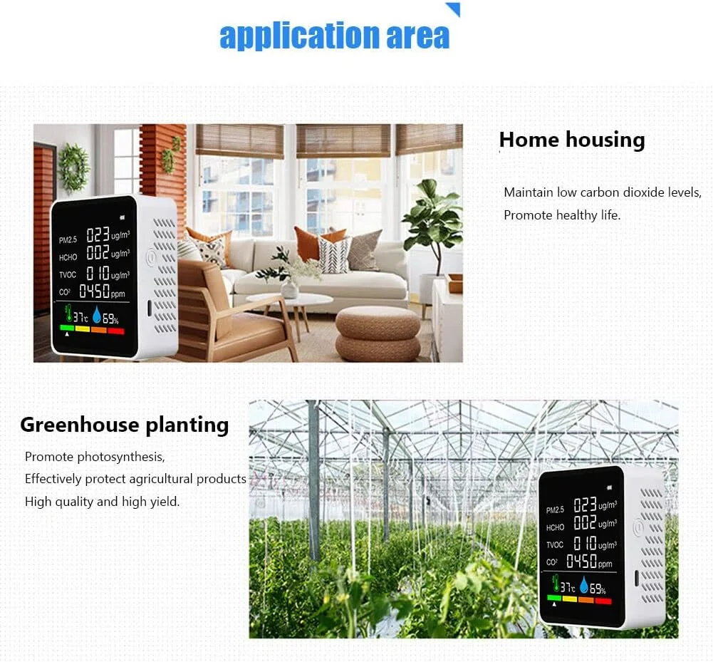 دستگاه تشخیص CO2، دستگاه سنجش 6 در 1 C02 PM2.5 HCHO TVOC CO2 چند منظوره کیفیت هوا برای خانه، دفتر، محل کار، هتل سفید دستگاه تشخیص CO2، دستگاه سنجش 6 در 1 C02 PM2.5 HCHO TVOC CO2 چند منظوره کیفیت هوا برای خانه، دفتر، محل کار، هتل سفید