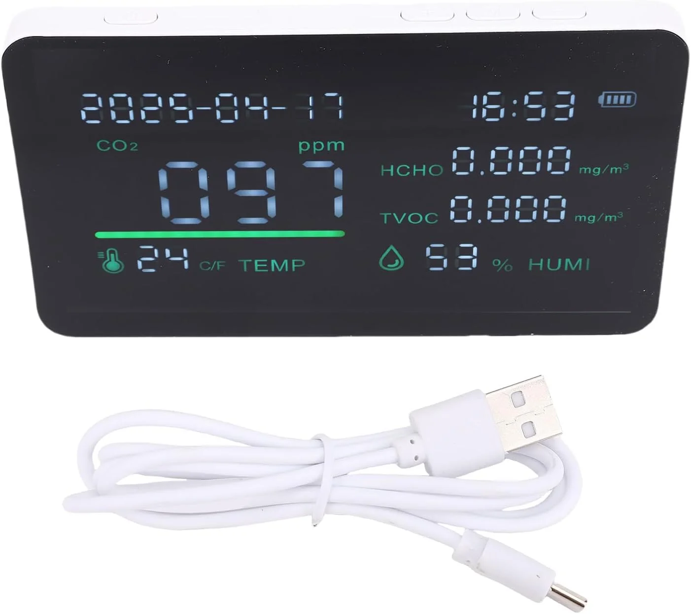 دستگاه تشخیص کیفیت هوا چند منظوره TVOC HCHO، تستر دما و رطوبت 7 در 1 مناسب برای اتاق نشیمن و زیرزمین دستگاه تشخیص کیفیت هوا چند منظوره TVOC HCHO، تستر دما و رطوبت 7 در 1 مناسب برای اتاق نشیمن و زیرزمین