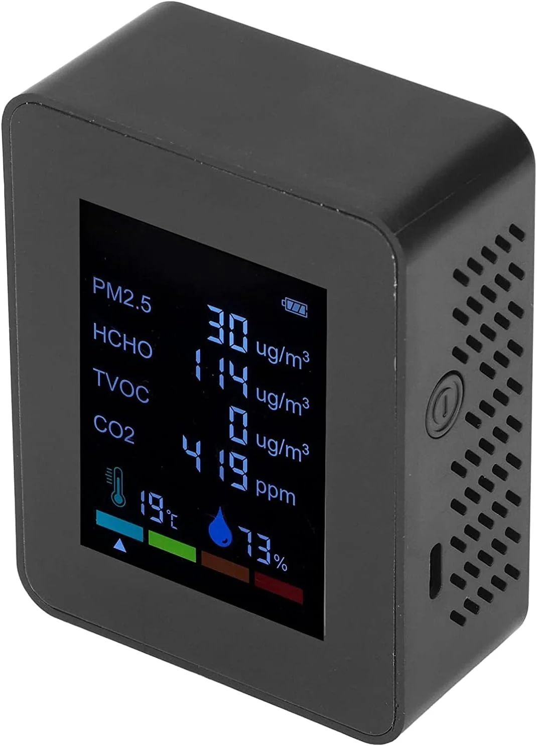 دستگاه تشخیص PM2.5 TVOC HCHO، دستگاه چند منظوره تشخیص کیفیت هوا به صورت لحظه ای برای باشگاه ها و دفاتر (مشکی) دستگاه تشخیص PM2.5 TVOC HCHO، دستگاه چند منظوره تشخیص کیفیت هوا به صورت لحظه ای برای باشگاه ها و دفاتر (مشکی)