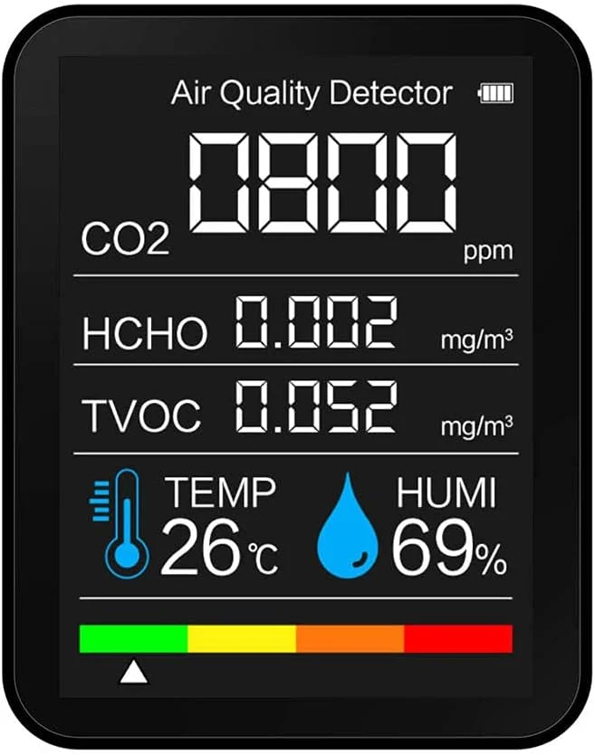 دستگاه مانیتور دی اکسید کربن، دستگاه 5 در 1 چند منظوره مانیتور CO2، سنسور دما و رطوبت، تستر، آنالایزر کیفیت هوا، گاز دی اکسید کربن، آشکارساز TVOC HCHO، مناسب برای فضای داخلی و خارجی دستگاه مانیتور دی اکسید کربن، دستگاه 5 در 1 چند منظوره مانیتور CO2، سنسور دما و رطوبت، تستر، آنالایزر کیفیت هوا، گاز دی اکسید کربن، آشکارساز TVOC HCHO، مناسب برای فضای داخلی و خارجی