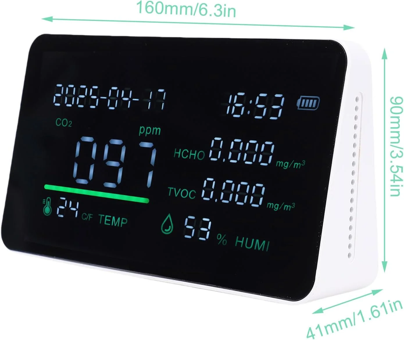 دستگاه تشخیص کیفیت هوا چند منظوره TVOC HCHO، تستر دما و رطوبت 7 در 1 مناسب برای اتاق نشیمن و زیرزمین دستگاه تشخیص کیفیت هوا چند منظوره TVOC HCHO، تستر دما و رطوبت 7 در 1 مناسب برای اتاق نشیمن و زیرزمین