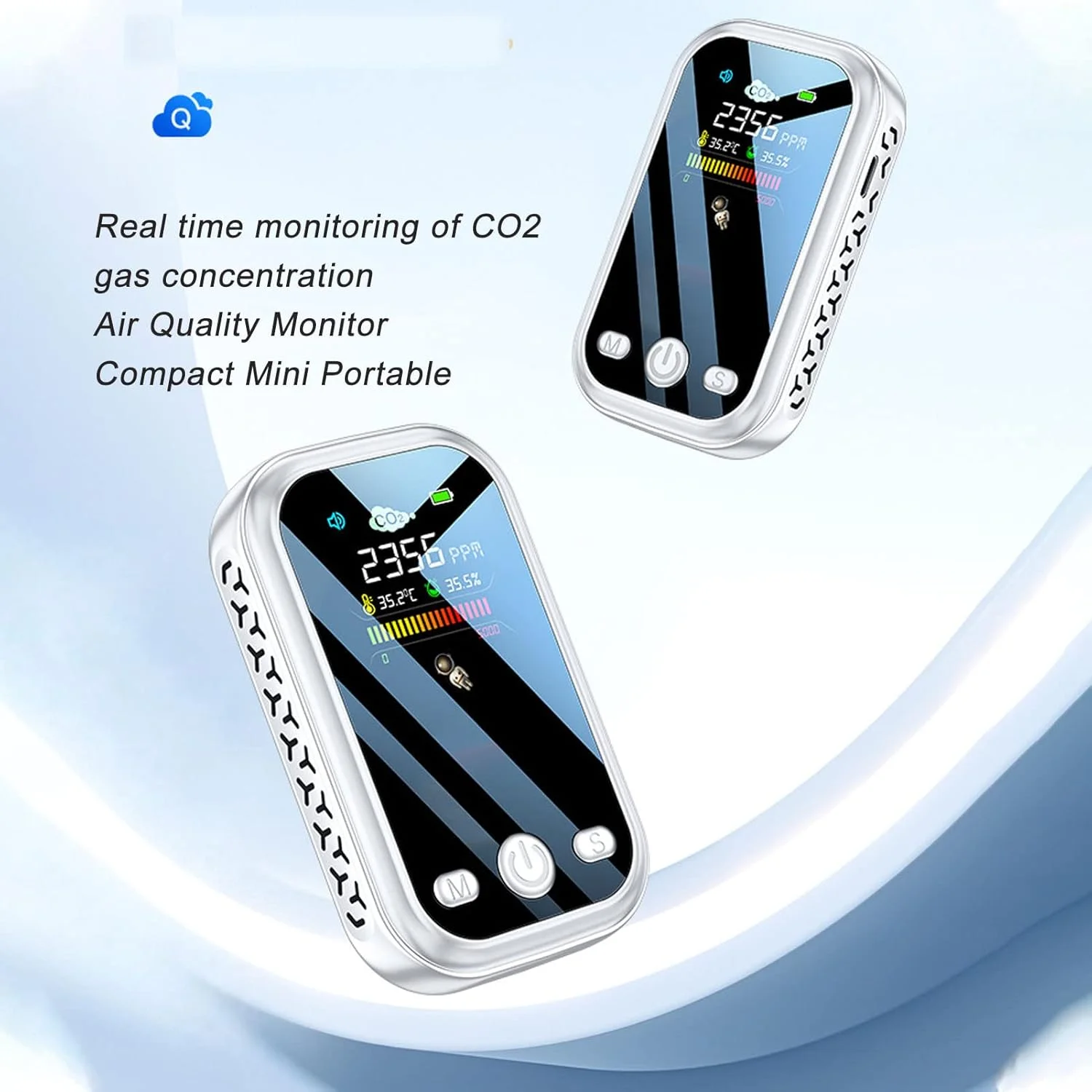 مینی ردیاب CO2، ردیاب سبک و قابل حمل دی اکسید کربن، مانیتور کیفیت هوا، آنالایزر هوا با قابلیت نمایش دما و رطوبت، CO2 متر دیجیتال برای استفاده در منزل و محیط های داخلی مینی ردیاب CO2، ردیاب سبک و قابل حمل دی اکسید کربن، مانیتور کیفیت هوا، آنالایزر هوا با قابلیت نمایش دما و رطوبت، CO2 متر دیجیتال برای استفاده در منزل و محیط های داخلی