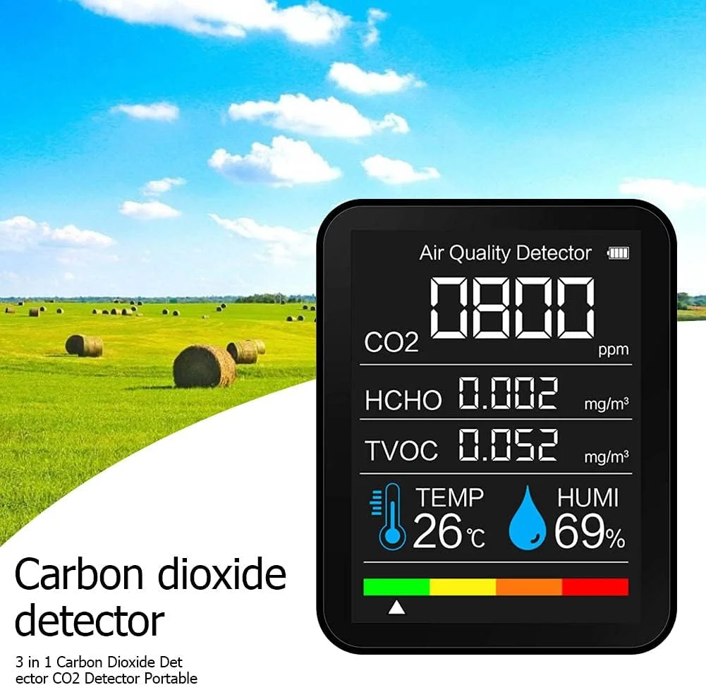دستگاه مانیتور دی اکسید کربن، دستگاه 5 در 1 چند منظوره مانیتور CO2، سنسور دما و رطوبت، تستر، آنالایزر کیفیت هوا، گاز دی اکسید کربن، آشکارساز TVOC HCHO، مناسب برای فضای داخلی و خارجی دستگاه مانیتور دی اکسید کربن، دستگاه 5 در 1 چند منظوره مانیتور CO2، سنسور دما و رطوبت، تستر، آنالایزر کیفیت هوا، گاز دی اکسید کربن، آشکارساز TVOC HCHO، مناسب برای فضای داخلی و خارجی