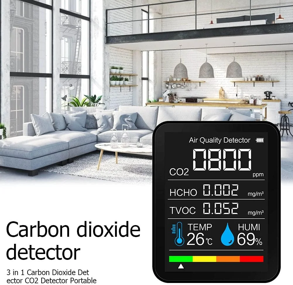 دستگاه مانیتور دی اکسید کربن، دستگاه 5 در 1 چند منظوره مانیتور CO2، سنسور دما و رطوبت، تستر، آنالایزر کیفیت هوا، گاز دی اکسید کربن، آشکارساز TVOC HCHO، مناسب برای فضای داخلی و خارجی دستگاه مانیتور دی اکسید کربن، دستگاه 5 در 1 چند منظوره مانیتور CO2، سنسور دما و رطوبت، تستر، آنالایزر کیفیت هوا، گاز دی اکسید کربن، آشکارساز TVOC HCHO، مناسب برای فضای داخلی و خارجی