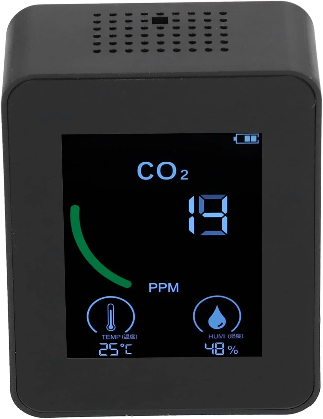 دستگاه تشخیص CO2 مانیتور دی اکسید کربن شارژر USB سنسور مانیتور کیفیت هوا دستگاه تشخیص TVOC با دما و رطوبت برای خانه، دفتر، باشگاه، ماشین (مشکی)