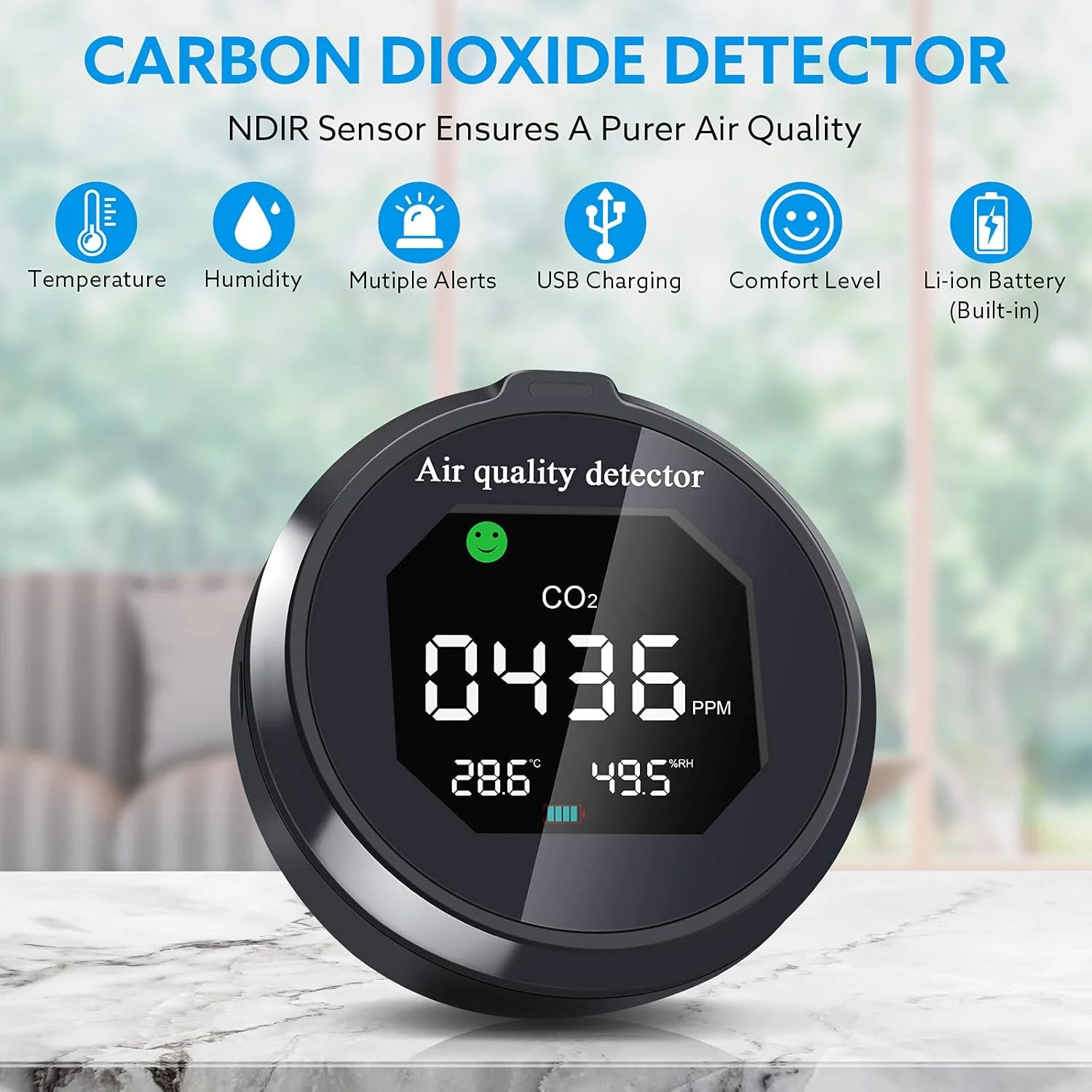 دستگاه تشخیص CO2، TVOC، فرمالدهید HCHO، دستگاه تشخیص کیفیت هوا، دستگاه هوشمند قابل حمل، سنسور دما و رطوبت (رنگ: مشکی)