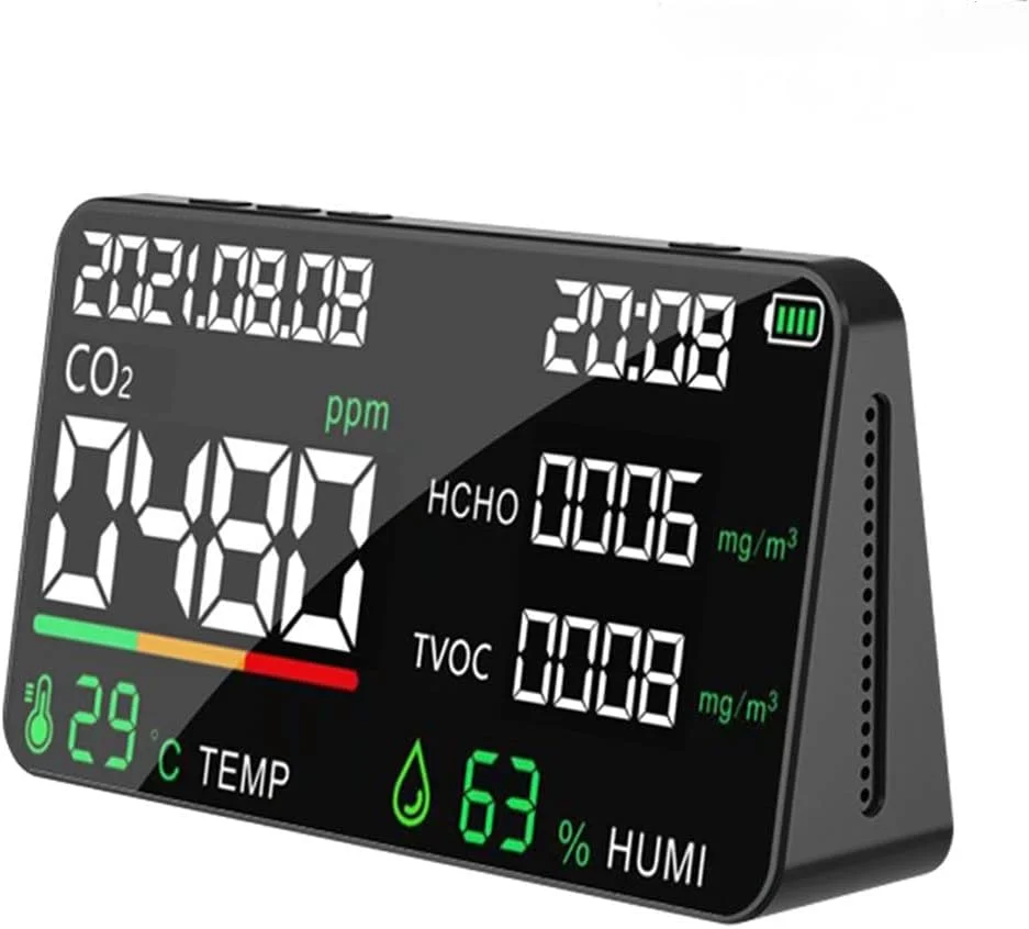 دستگاه تشخیص CO2، دستگاه تشخیص دی اکسید کربن، مانیتور CO2، مانیتور کیفیت هوا 5 در 1 LCD دما رطوبت دی اکسید کربن TVOC HCHO