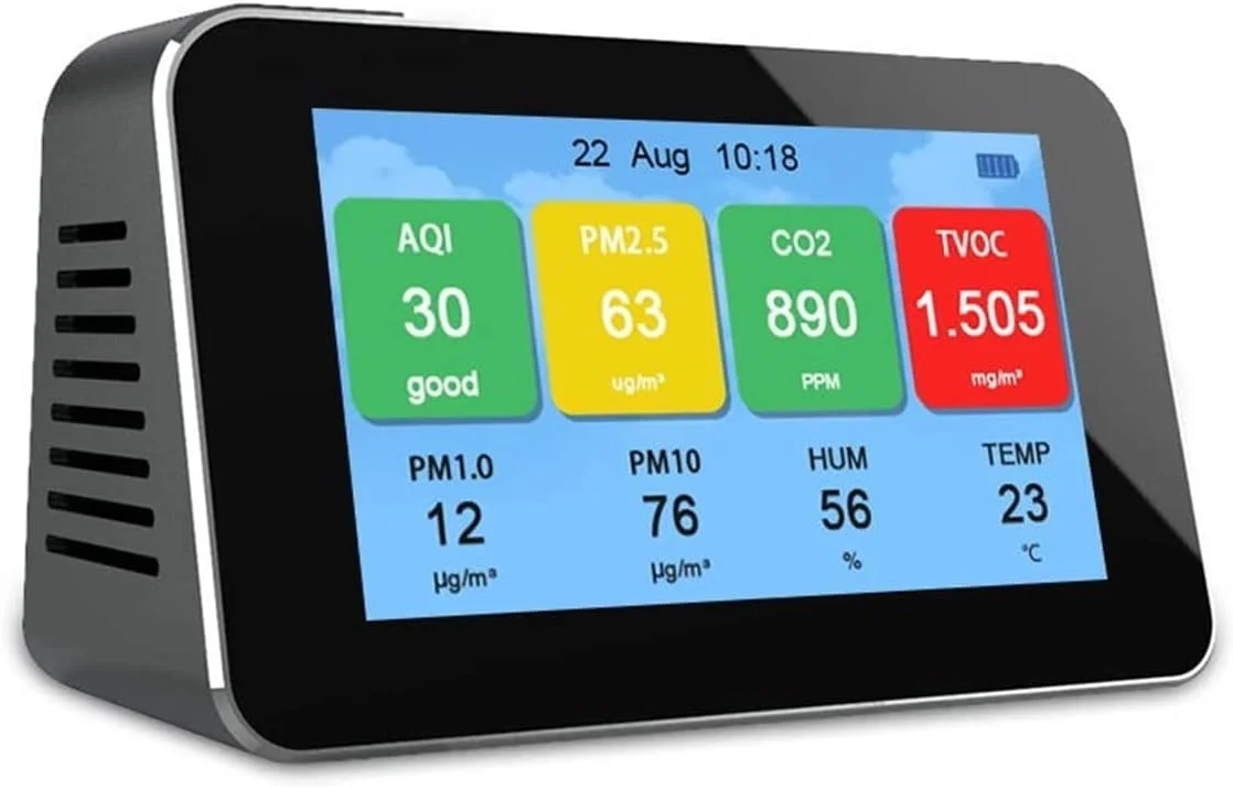 دستگاه تشخیص گاز CO2، فرمالدهید، سنجش آلودگی هوا، ذرات PM2.5/TVOC/CO2، صفحه نمایش کیفیت هوا Zeenyi