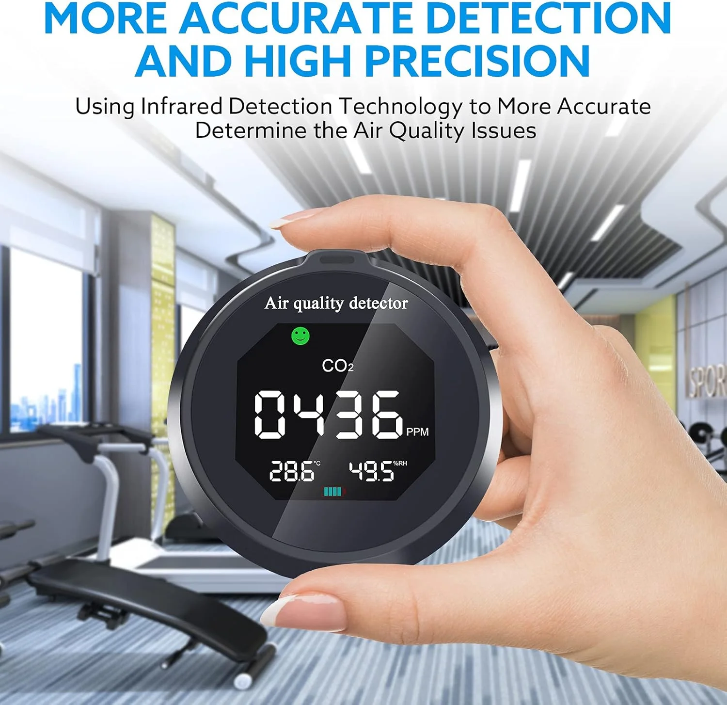 دستگاه تشخیص CO2، TVOC، فرمالدهید HCHO، دستگاه تشخیص کیفیت هوا، دستگاه هوشمند قابل حمل، سنسور دما و رطوبت (رنگ: مشکی)