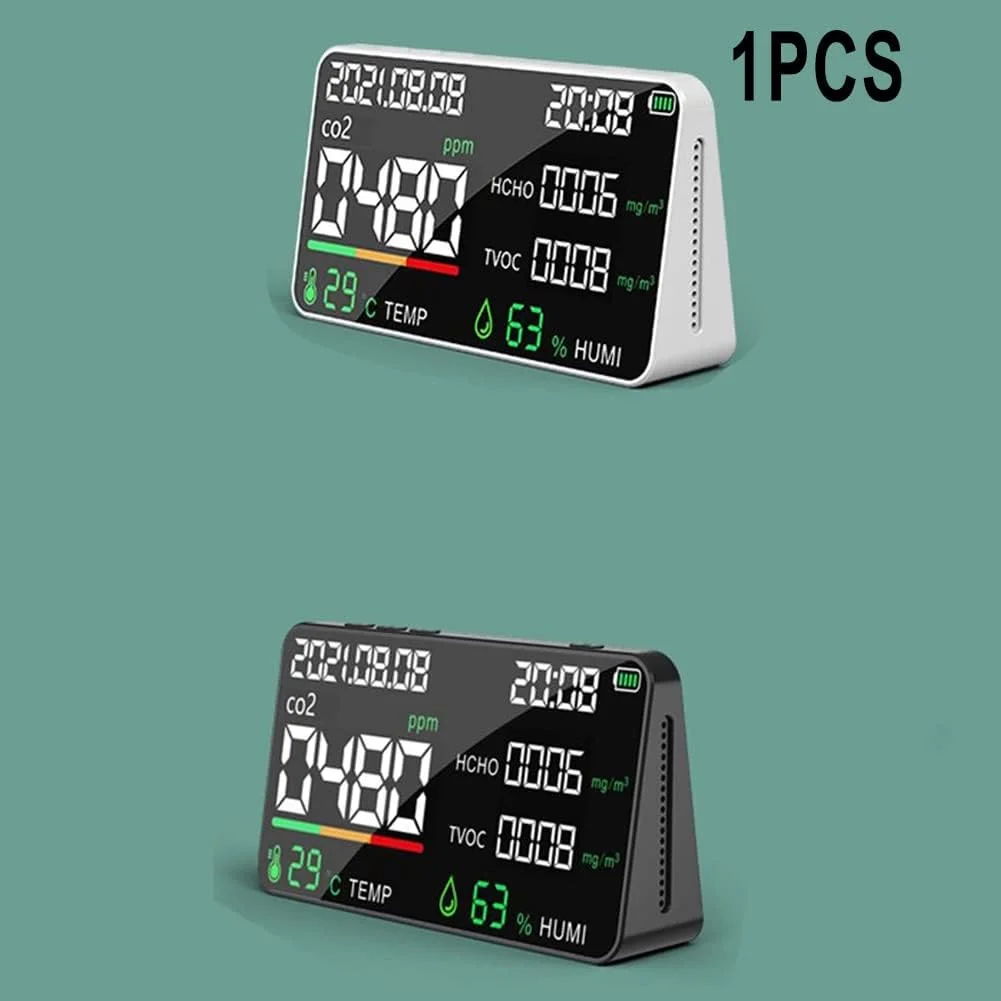 دستگاه تشخیص CO2، دستگاه تشخیص دی اکسید کربن، مانیتور CO2، مانیتور کیفیت هوا 5 در 1 LCD دما رطوبت دی اکسید کربن TVOC HCHO