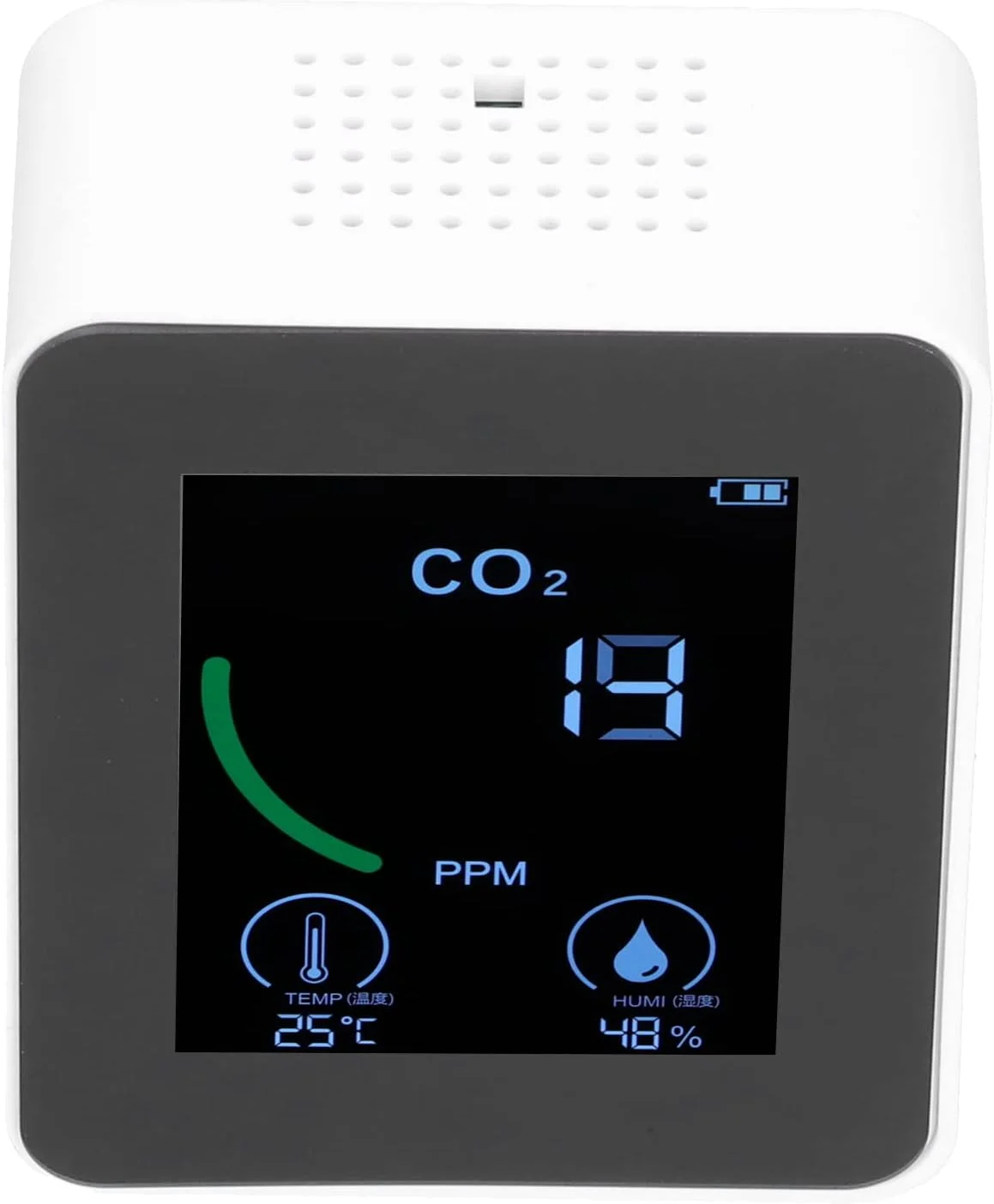 دستگاه تشخیص دی اکسید کربن CO2، شارژر USB، سنسور مانیتور کیفیت هوا، دستگاه تشخیص TVOC با دما و رطوبت برای خانه، دفتر، باشگاه، ماشین (سفید)