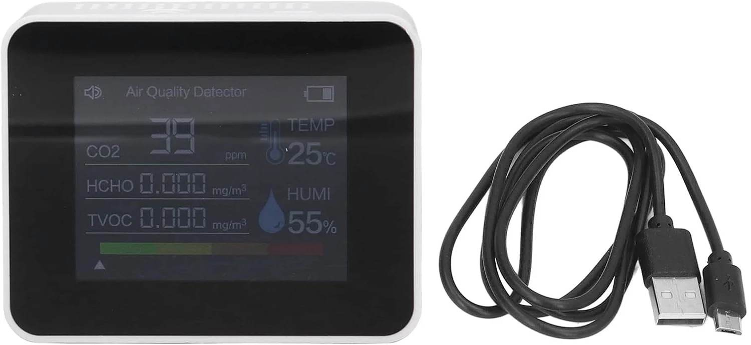 دستگاه تشخیص CO2 کیفیت هوای داخل ساختمان، مانیتور دی اکسید کربن، محدوده 400-6000PPM، قابل شارژ با USB، دماسنج و رطوبت سنج مناسب خانه، اداره، باشگاه و خودرو (سفید) دستگاه تشخیص CO2 کیفیت هوای داخل ساختمان، مانیتور دی اکسید کربن، محدوده 400-6000PPM، قابل شارژ با USB، دماسنج و رطوبت سنج مناسب خانه، اداره، باشگاه و خودرو (سفید)