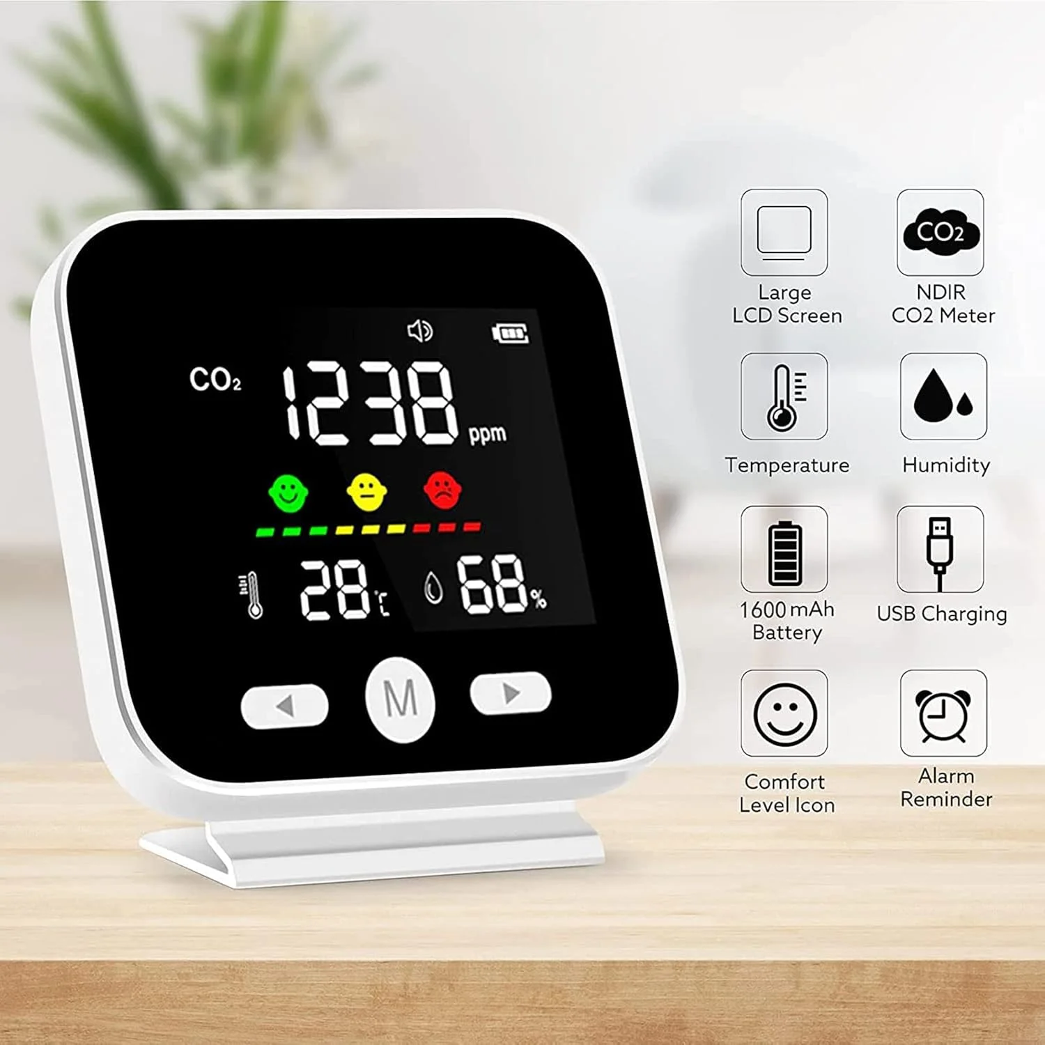 دستگاه تشخیص کیفیت هوا 3 در 1، سنجش CO2 داخل ساختمان، مانیتور کیفیت هوا با سنسور NDIR، 400-5000 ppm، تستر هوای فضای محدود با آلارم، سنجش CO2/ دما/ رطوبت/ کیفیت هوا، مناسب برای خانه/خودرو دستگاه تشخیص کیفیت هوا 3 در 1، سنجش CO2 داخل ساختمان، مانیتور کیفیت هوا با سنسور NDIR، 400-5000 ppm، تستر هوای فضای محدود با آلارم، سنجش CO2/ دما/ رطوبت/ کیفیت هوا، مناسب برای خانه/خودرو