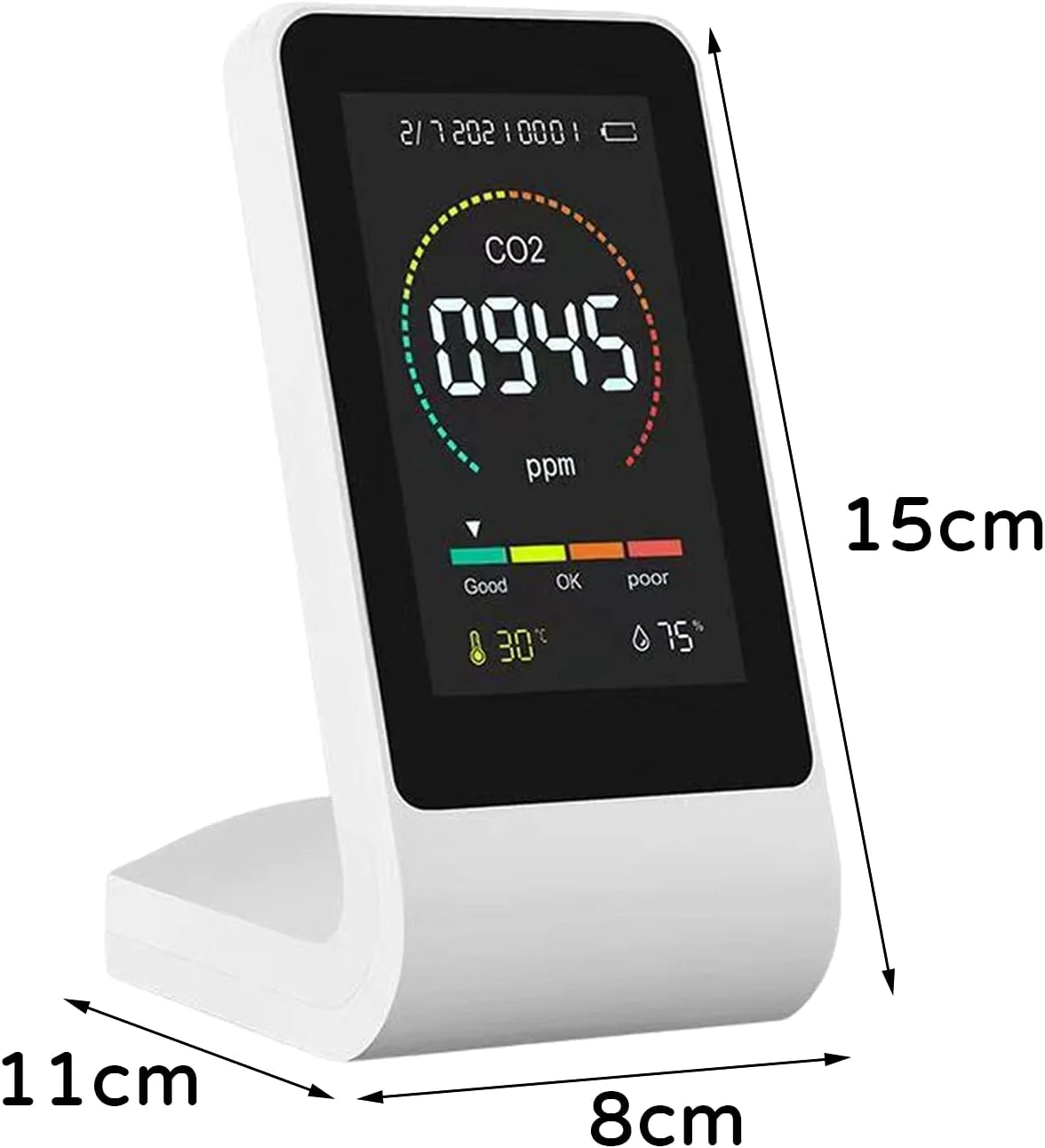 مانیتور CO2، ردیاب دی اکسید کربن داخلی، مانیتور کیفیت هوای رومیزی با محدوده اندازه گیری 400-5000PPM، ردیاب دما و رطوبت نسبی برای خانه، ماشین، دفتر، اتاق، کلاس های درس، باشگاه