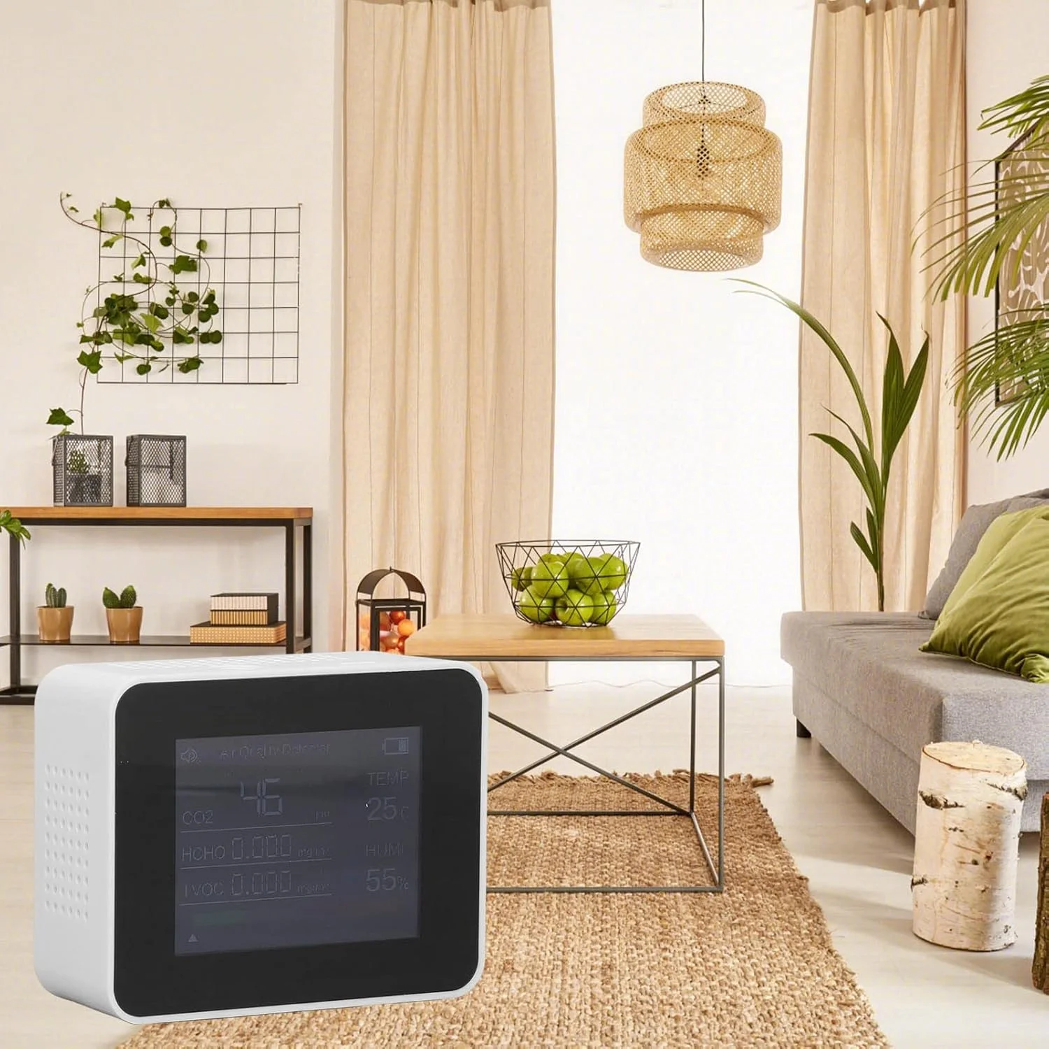 دستگاه تشخیص CO2 کیفیت هوای داخل ساختمان، مانیتور دی اکسید کربن، محدوده 400-6000PPM، قابل شارژ با USB، دماسنج و رطوبت سنج مناسب خانه، اداره، باشگاه و خودرو (سفید)