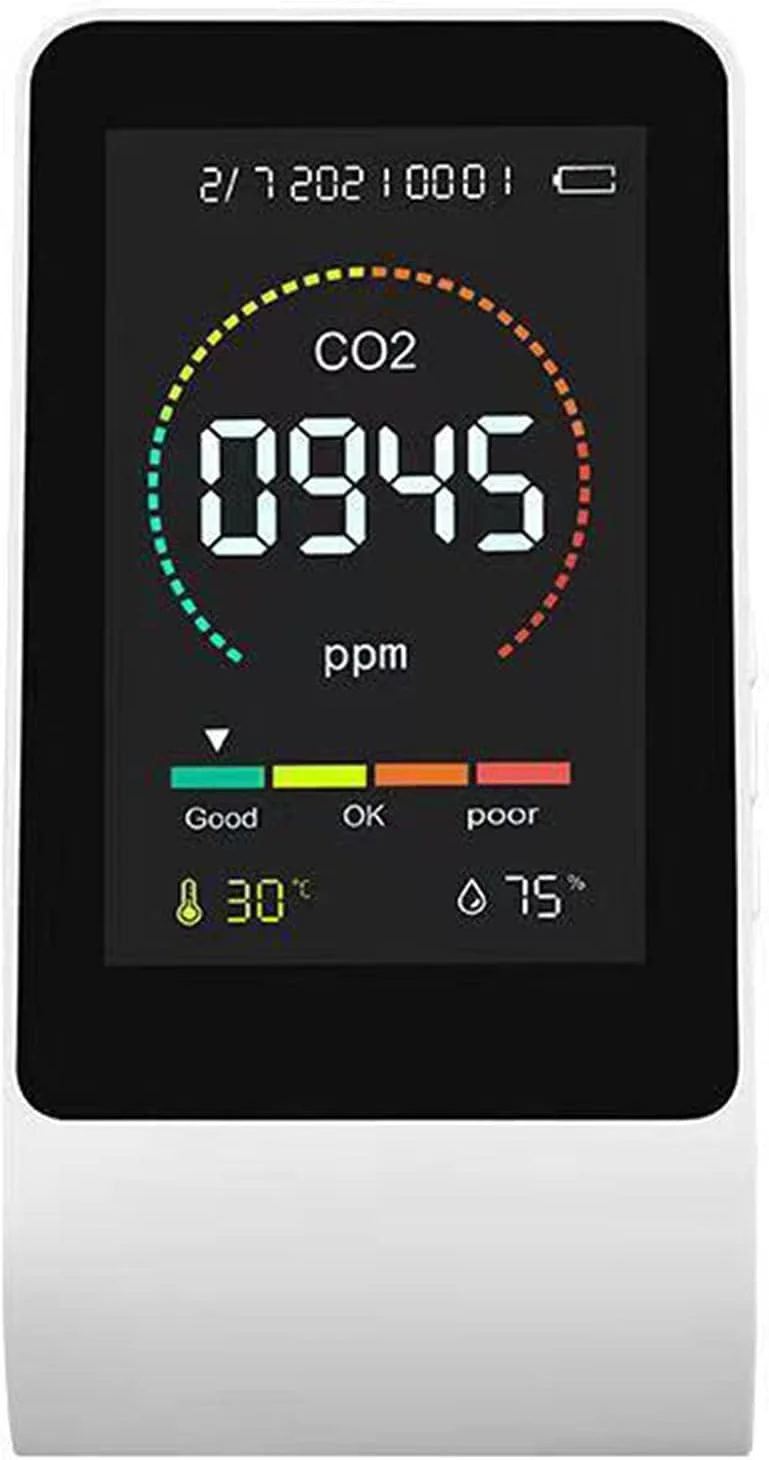 مانیتور CO2، ردیاب دی اکسید کربن داخلی، مانیتور کیفیت هوای رومیزی با محدوده اندازه گیری 400-5000PPM، ردیاب دما و رطوبت نسبی برای خانه، ماشین، دفتر، اتاق، کلاس های درس، باشگاه