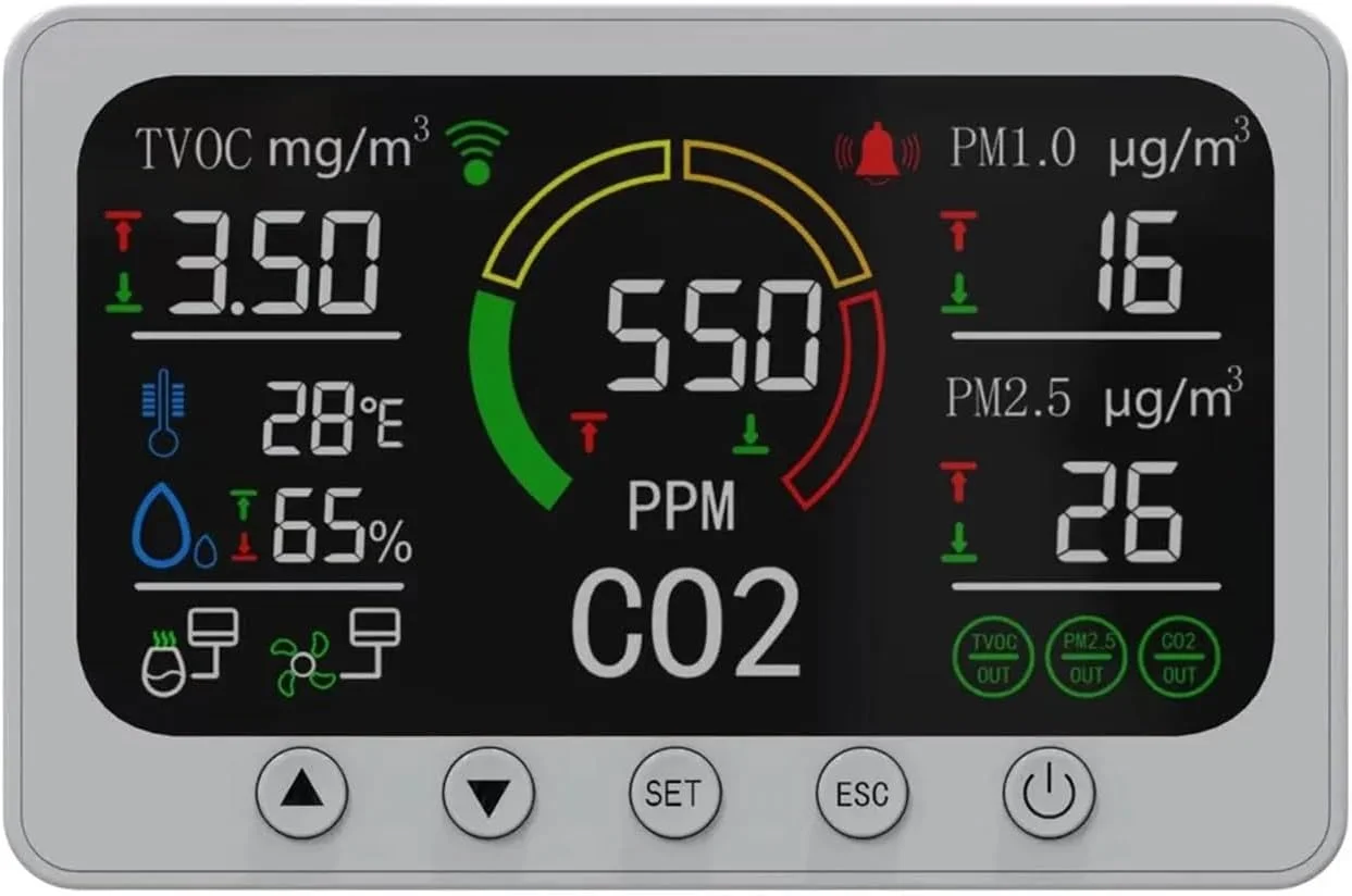 دستگاه تشخیص گاز، دستگاه هوشمند نظارت بر کیفیت هوا، دستگاه اندازه گیری دما و رطوبت دیجیتال، دستگاه اندازه گیری دما و رطوبت PM2.5 PM1.0، آشکارساز فرمالدئید (سفید با شارژ هوشمند)
