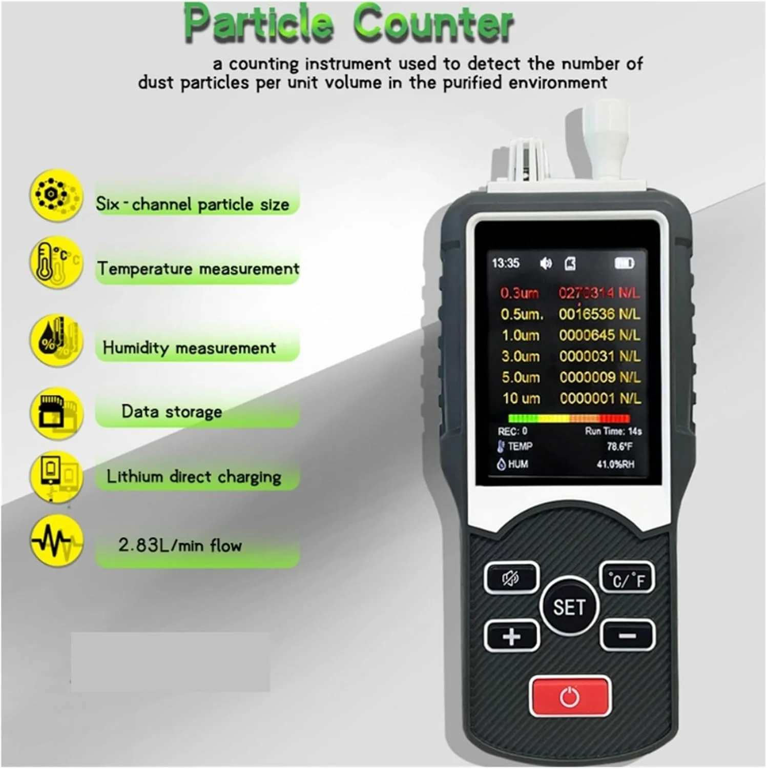 دستگاه تشخیص گاز، شمارنده ذرات گرد و غبار 6 کاناله PM2.5، آشکارساز دی اکسید کربن با صفحه نمایش LCD، دستگاه تست کیفیت هوا برای استفاده خانگی، نظارت بر گاز