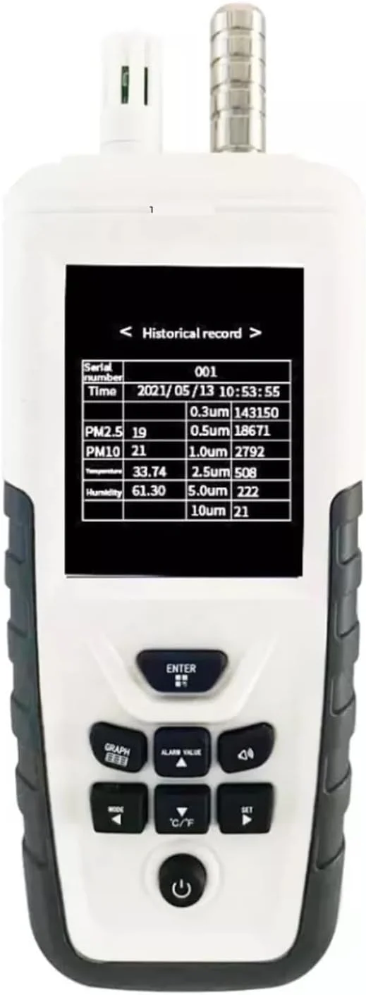 دستگاه تشخیص گاز، شمارشگر ذرات هوا PM0.3 PM2.5 10 Um قابل حمل برای تشخیص کیفیت اتاق تمیز