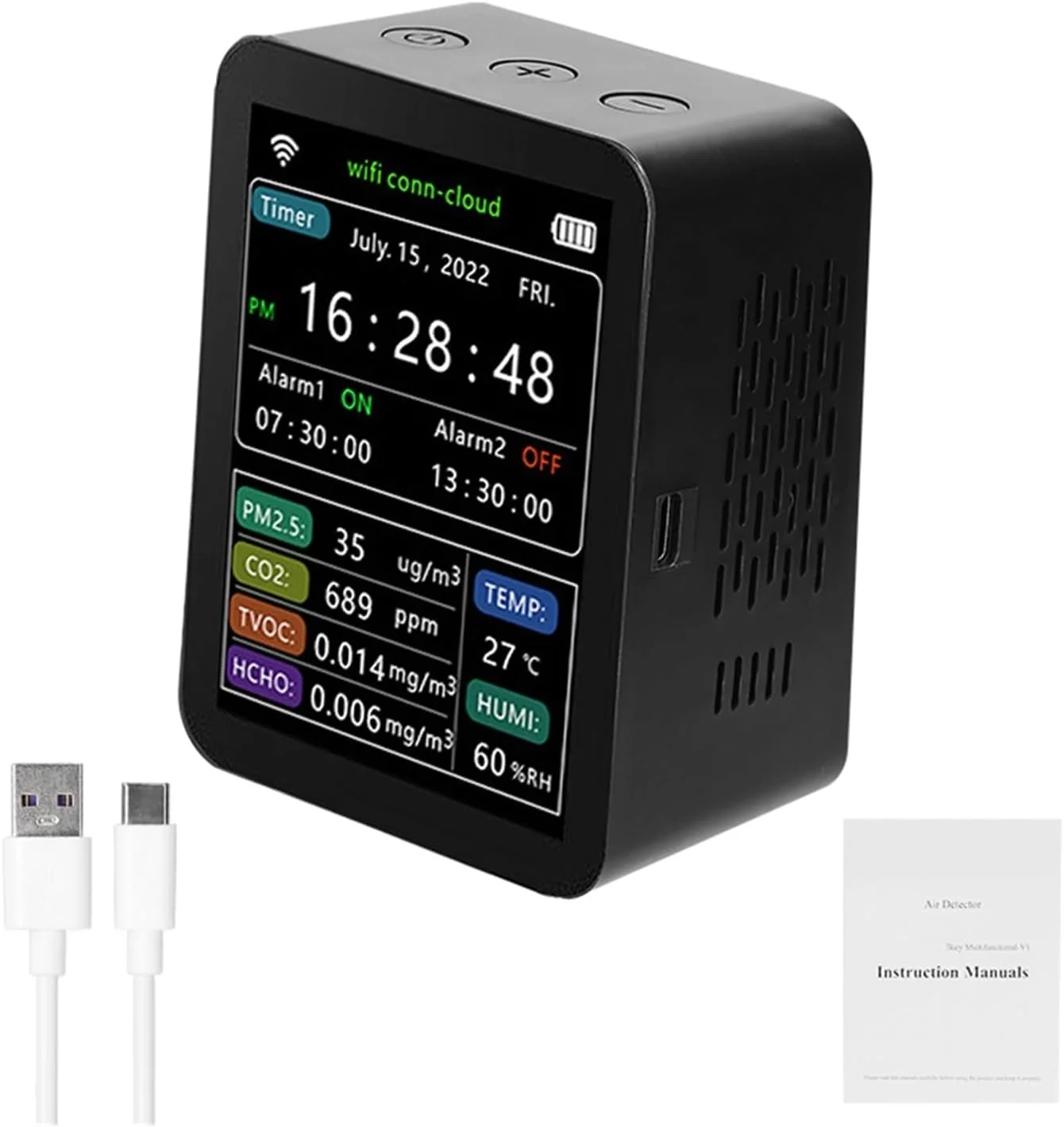 دستگاه تشخیص گاز، دستگاه تشخیص گاز با مقیاس CO2، آنالیزور کیفیت هوا، ردیاب دی اکسید کربن، دستگاه هوشمند نظارت بر آلودگی هوا و کیفیت هوا (6 در 1 نوع 3)