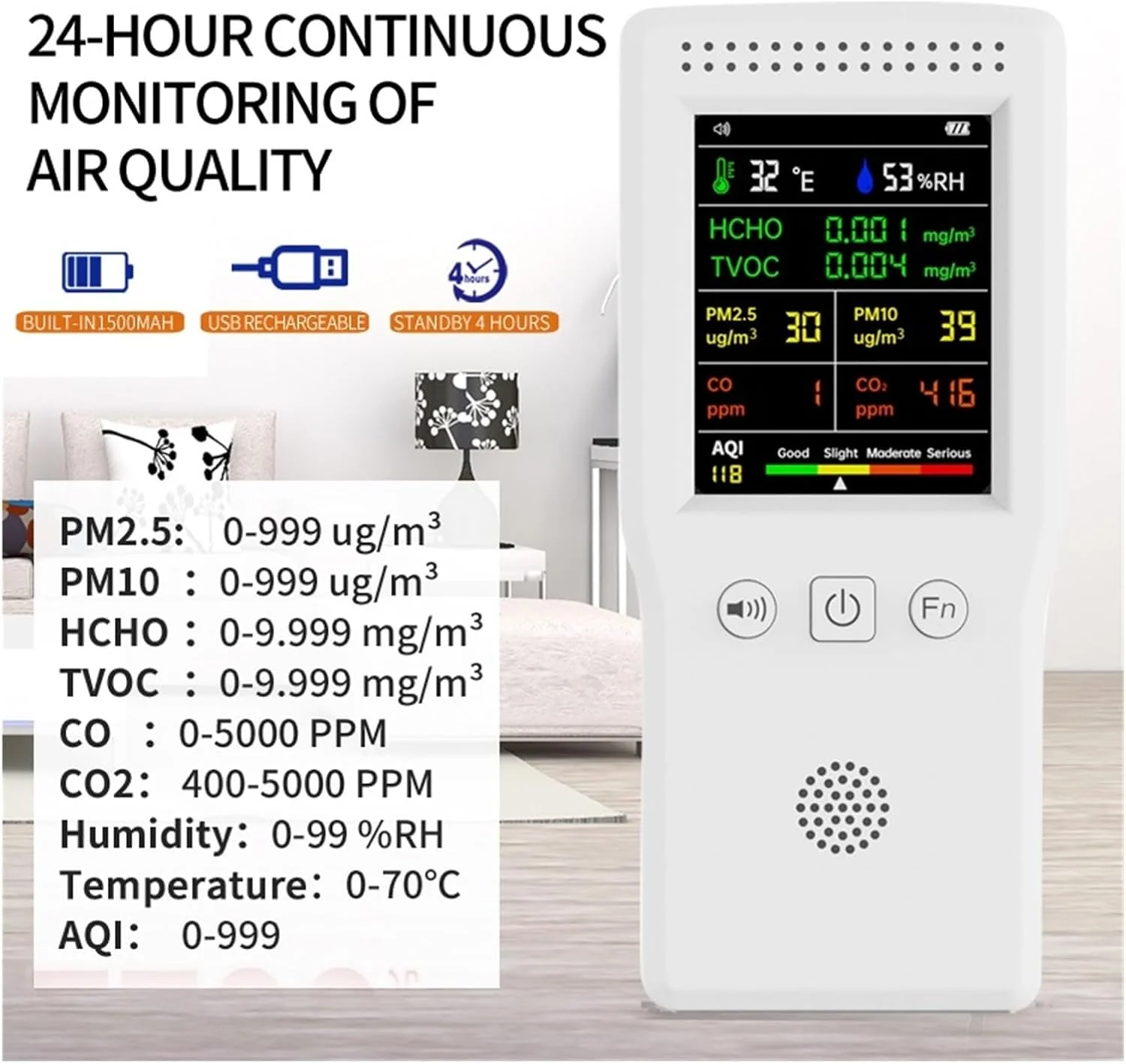 دستگاه تشخیص گاز 9 در 1، آشکارساز کیفیت هوا PM2.5 PM10 HCHO TVOC CO2 CO2 دما رطوبت مانیتور صفحه نمایش LCD تشخیص پیشرفته سنسور واقعی (سفید) دستگاه تشخیص گاز 9 در 1، آشکارساز کیفیت هوا PM2.5 PM10 HCHO TVOC CO2 CO2 دما رطوبت مانیتور صفحه نمایش LCD تشخیص پیشرفته سنسور واقعی (سفید)