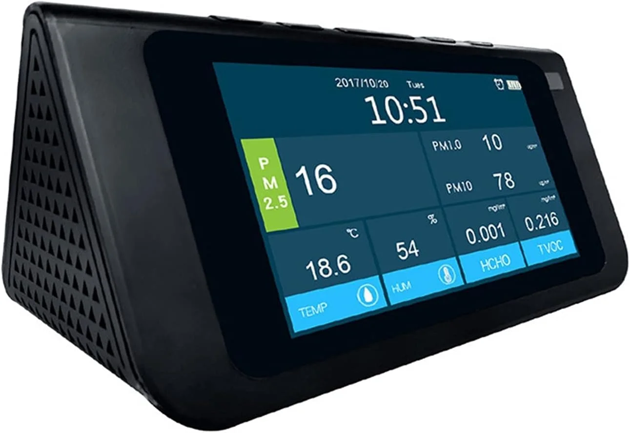 دستگاه تشخیص گاز، چند منظوره فرمالدئید، گرد و غبار، دود، آشکارساز کیفیت هوا، نسخه انگلیسی، صفحه نمایش رنگی بزرگ 7 اینچی (مشکی)