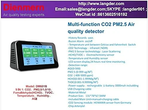 دتکتور گاز، آشکارساز هوا کربن دی اکسید گرد و غبار فرمالدئید TVOC PM2.5. آشکارساز با عملکرد هشدار دتکتور گاز، آشکارساز هوا کربن دی اکسید گرد و غبار فرمالدئید TVOC PM2.5. آشکارساز با عملکرد هشدار