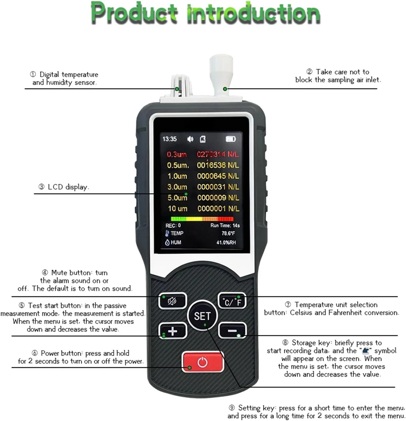 دستگاه تشخیص گاز، ذرات گرد و غبار هوا PM2.5-PM10، مانیتور حساس شمارنده، داده های قابل استخراج به کامپیوتر، دستگاه بررسی غلظت گرد و غبار برای تشخیص کیفیت هوا