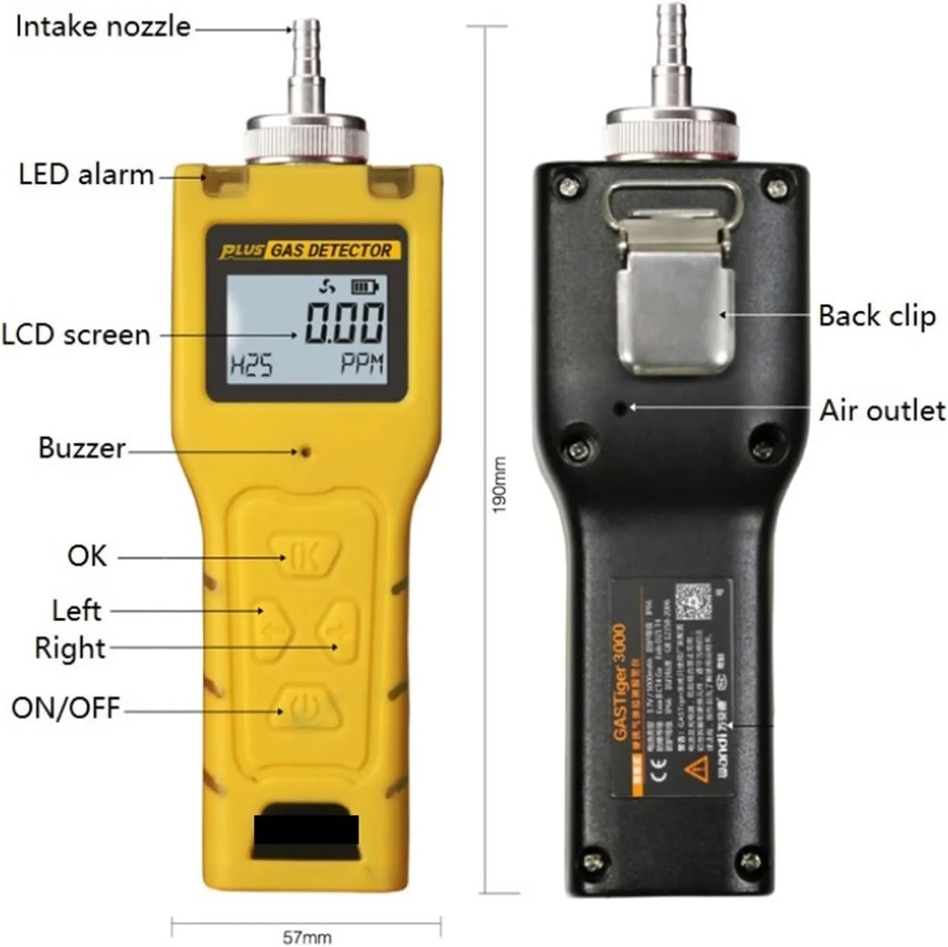 دستگاه تشخیص گاز، دستگاه قابل حمل تشخیص نشت گاز نیتروژن N2 برای پمپاژ فعال/انتشار دما رطوبت/ppm، mg / m3،٪ VOL، mg/L دستگاه تشخیص گاز، دستگاه قابل حمل تشخیص نشت گاز نیتروژن N2 برای پمپاژ فعال/انتشار دما رطوبت/ppm، mg / m3،٪ VOL، mg/L