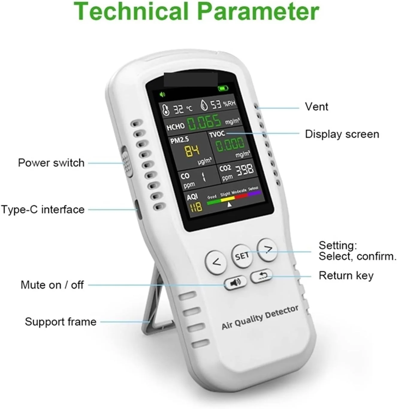 دستگاه تشخیص کیفیت هوا، LCD دیجیتال PM2.5 HCHO TVOC CO2 CO2 تستر دما و رطوبت، مانیتور کیفیت هوا خانگی، سنسور واقعی