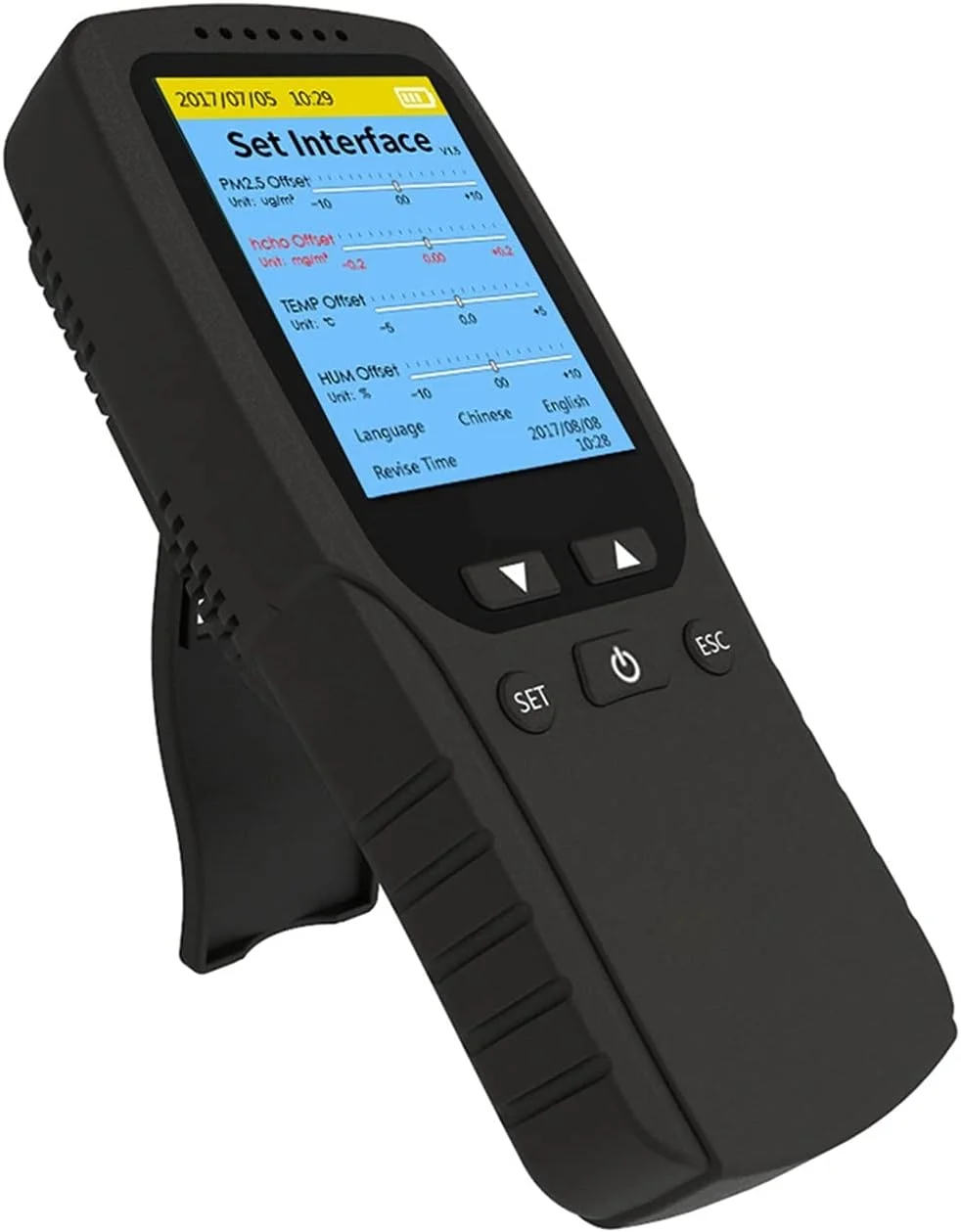 دستگاه تشخیص گاز، آشکارساز کیفیت هوای قابل حمل PM2.5. تشخیص دما و رطوبت، نمایشگر فرمالدهید