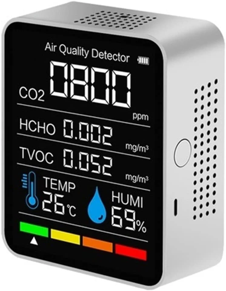 دستگاه تشخیص گاز، مانیتورینگ هوا دی اکسید کربن، آشکارساز دی اکسید کربن، گلخانه، انبار، کیفیت هوا، دما، رطوبت سنج اندازه گیری سریع (سفید، 5 در 1)