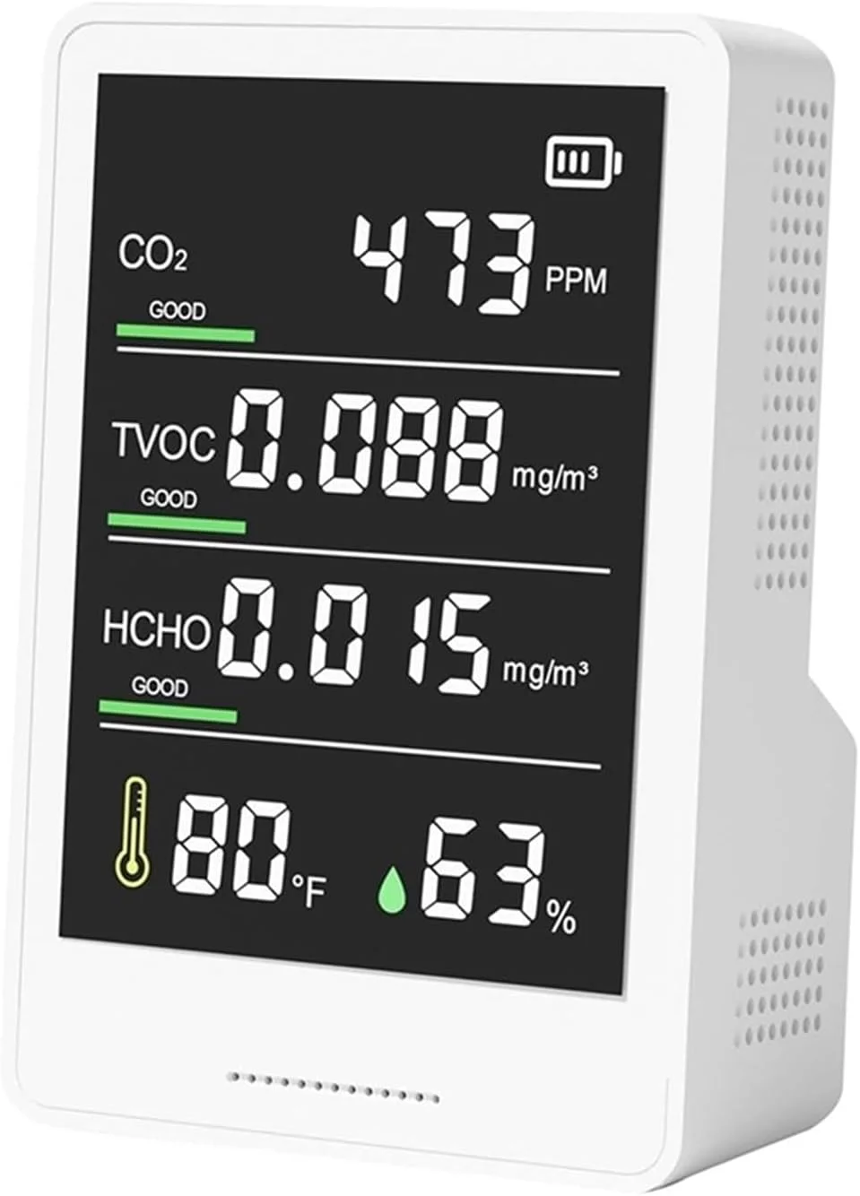 دستگاه تشخیص گاز، دستگاه تست کیفیت هوای قابل حمل، ردیاب دی اکسید کربن CO2، TVOC، HCHO، شمارنده ذرات دما و رطوبت برای خودروی خانگی