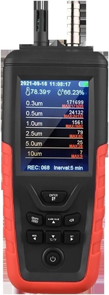 دتکتور گاز، PM0.3/0.5/1 / 2.5/5/10 PM2.5 مقياس جودة الهواء الخارجي عداد جزيئات الغبار ست قنوات للكشف عن عداد جزيئات الغبار