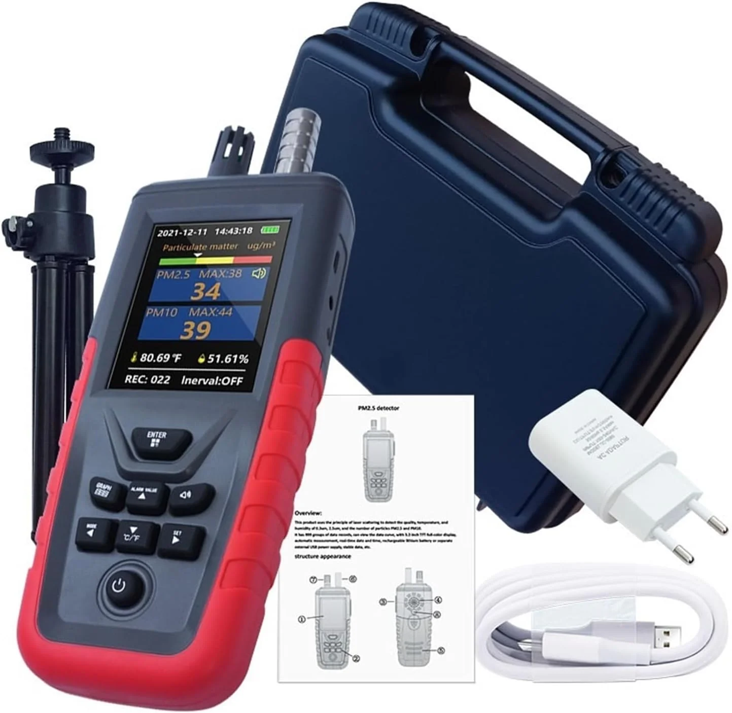 دتکتور گاز، PM0.3/0.5/1 / 2.5/5/10 PM2.5 مقياس جودة الهواء الخارجي عداد جزيئات الغبار ست قنوات للكشف عن عداد جزيئات الغبار