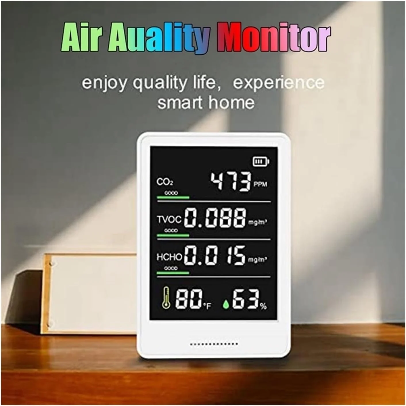 دستگاه تشخیص گاز، دستگاه تست کیفیت هوای قابل حمل، ردیاب دی اکسید کربن CO2، TVOC، HCHO، شمارنده ذرات دما و رطوبت برای خودروی خانگی