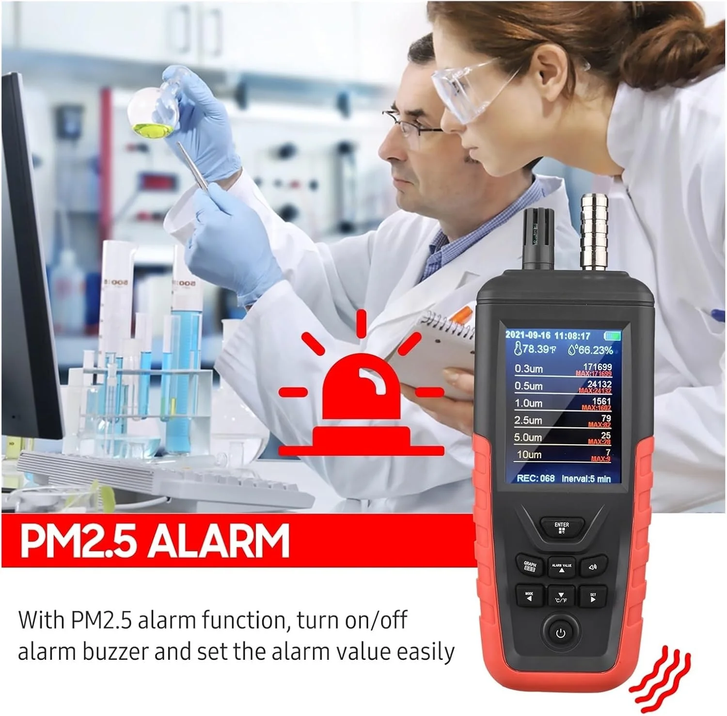 دتکتور گاز، PM0.3/0.5/1 / 2.5/5/10 PM2.5 مقياس جودة الهواء الخارجي عداد جزيئات الغبار ست قنوات للكشف عن عداد جزيئات الغبار