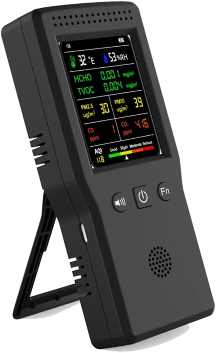 دستگاه تشخیص کیفیت هوا قابل حمل چند منظوره 9 در 1 PM2.5 PM10 HCHO TVOC CO2 CO مانیتور دما و رطوبت صفحه نمایش LCD (سفید A)