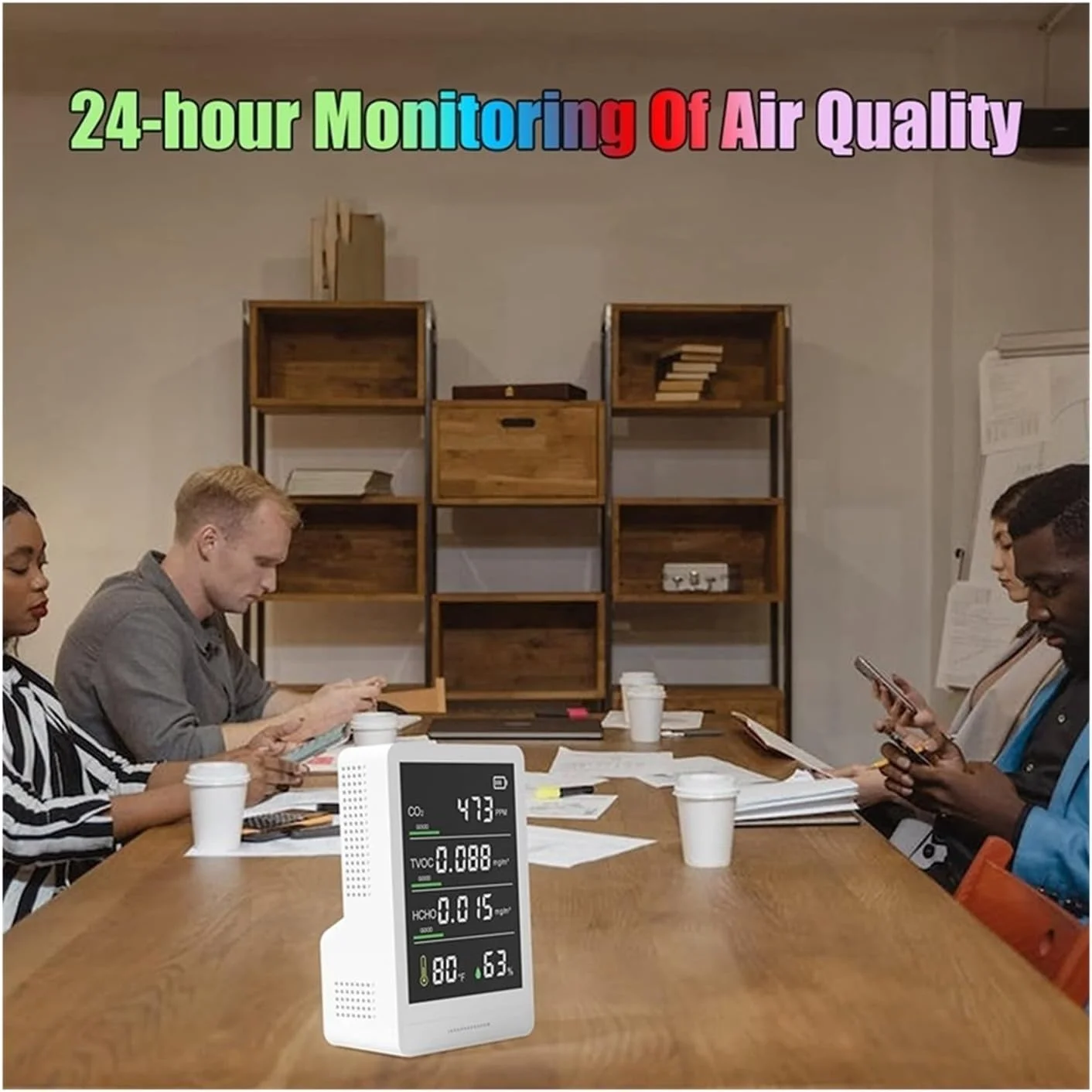 دستگاه تشخیص گاز، دستگاه تست کیفیت هوای قابل حمل، ردیاب دی اکسید کربن CO2، TVOC، HCHO، شمارنده ذرات دما و رطوبت برای خودروی خانگی