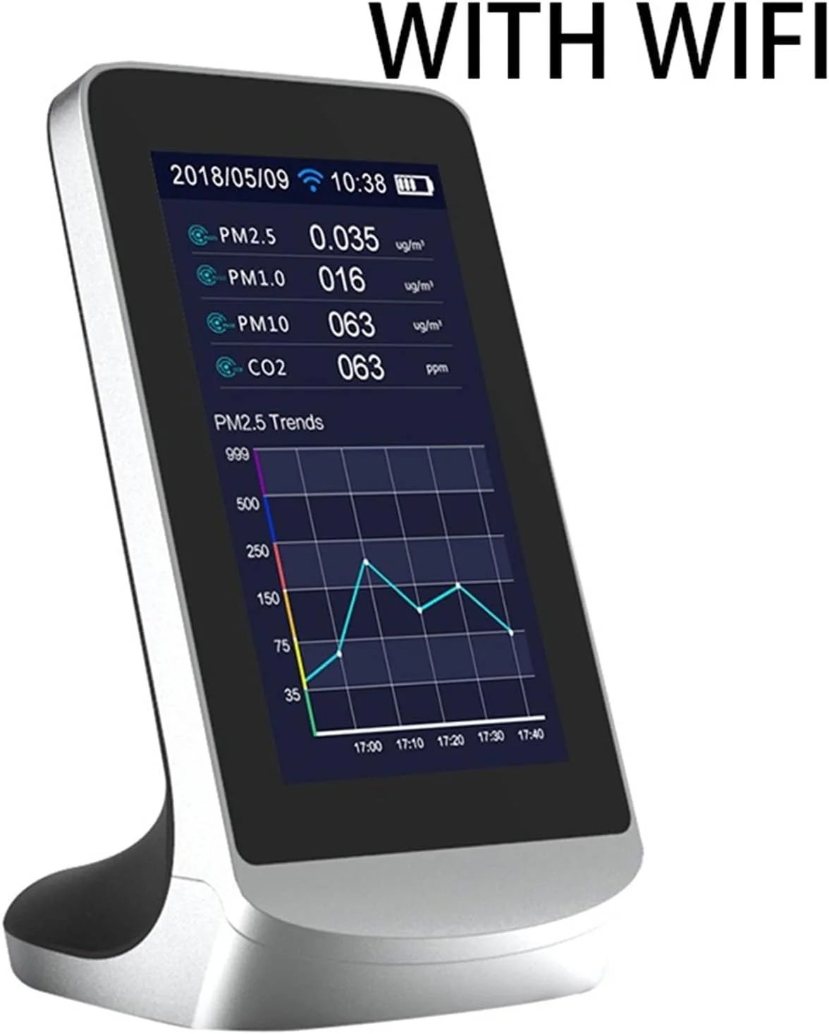 دتکتور گاز، ردیاب دی اکسید کربن وای فای، آشکارساز هوای چند منظوره داخلی TVOC، مانیتور کیفیت گاز، شمارنده دی اکسید کربن CO2، آنالایزر USB (با وای فای)