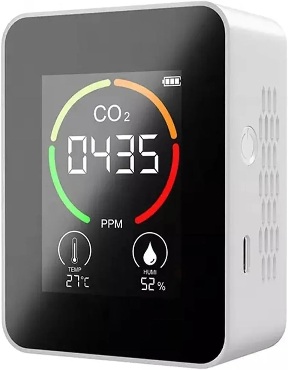 دستگاه تشخیص گاز، 3 در 1، سنجش دی اکسید کربن PM2.5، مانیتور کیفیت هوای دیجیتال، تست دما و رطوبت، سنسور مونوکسید کربن، آشکارساز نشت گاز (سفید 3 در 1)