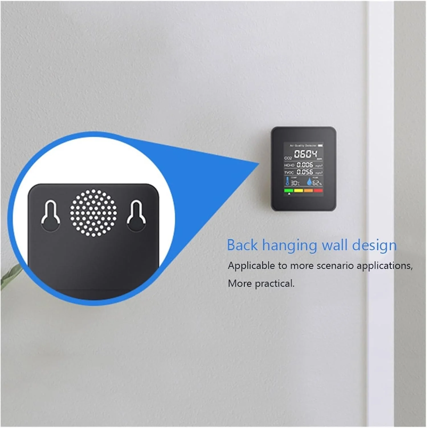 دتکتور گاز، آشکارساز کیفیت هوا CO2 متر، تستر دی اکسید کربن TVOC، مقدار فرمالدئید، مقدار برق، دماسنج و رطوبت سنج (سفید)