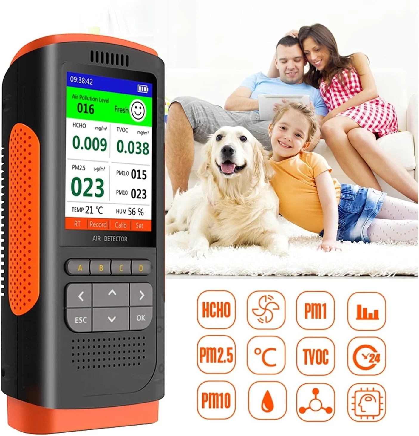 دستگاه تشخیص گاز، محلل متر CO2، آشکارساز فرمالدئید، دستگاه نظارت بر کیفیت هوا PM 2.5، صفحه نمایش قابل حمل، آلاینده های هوا، دکوراسیون منزل