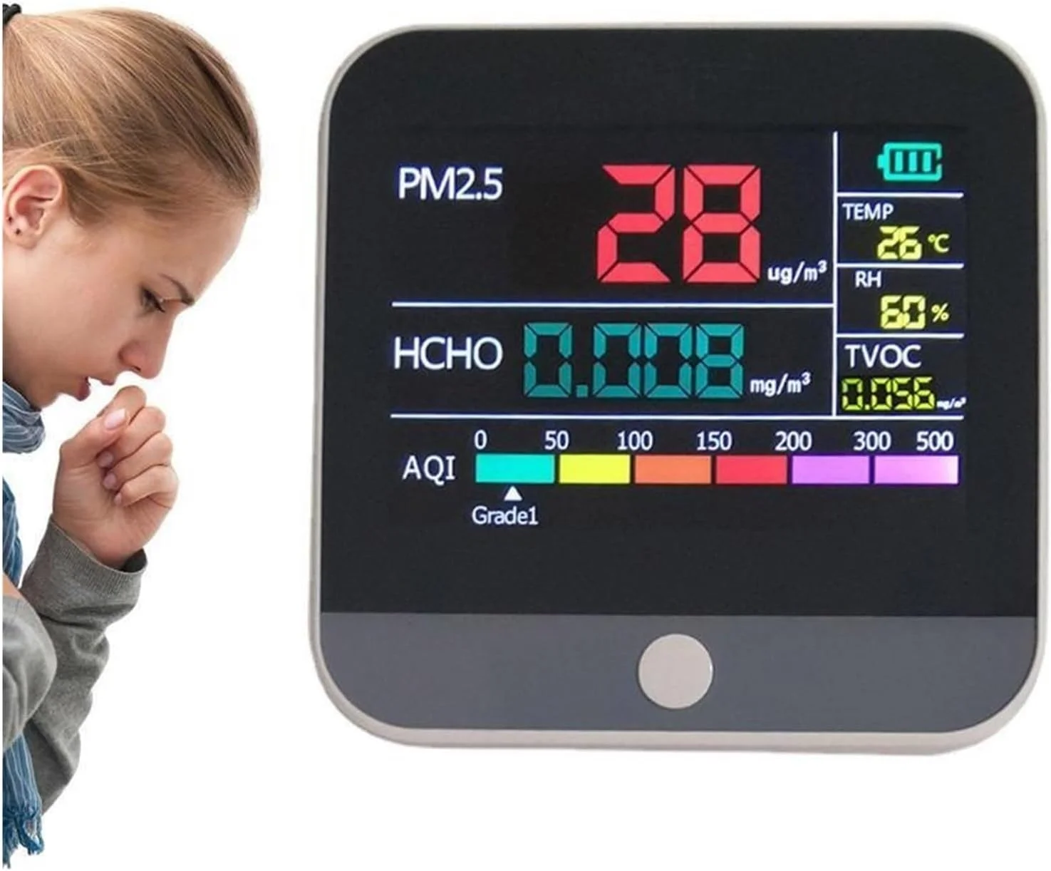 دتکتور گاز، مانیتور کیفیت هوا، آشکارساز هوشمند فرمالدئید دقیق دی اکسید کربن TVOC HCHO شمارنده ذرات دما و رطوبت برای خانه و مدرسه