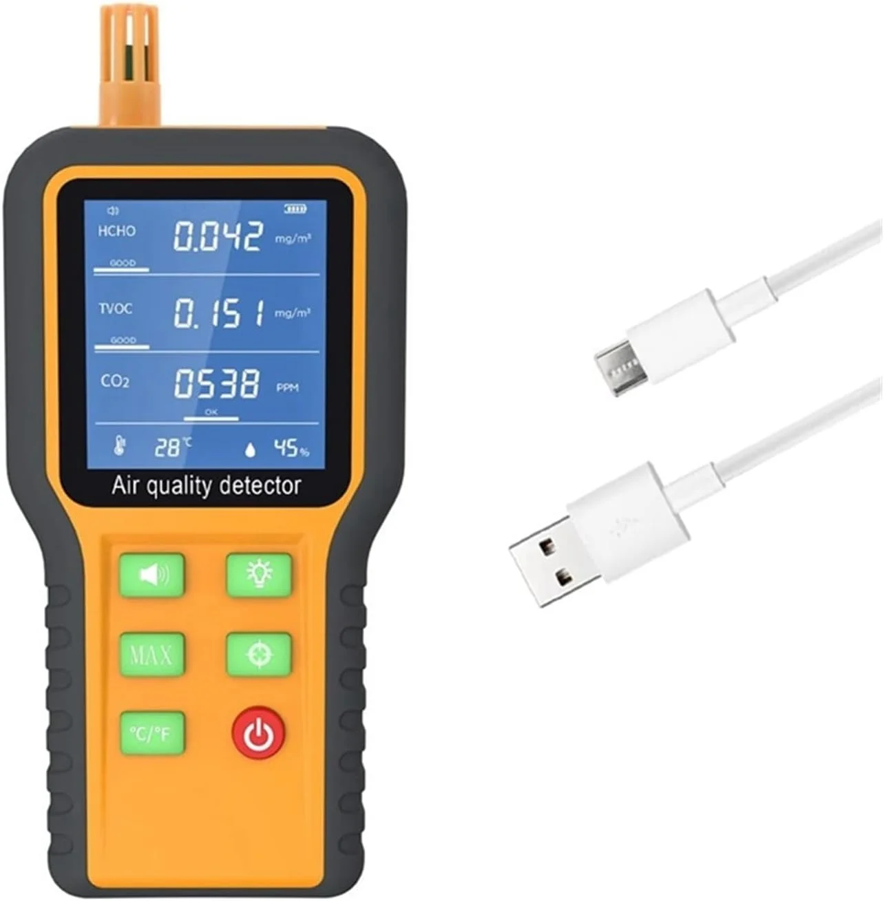 دستگاه تشخیص گاز، دستگاه سنجش کیفیت هوا، آشکارساز فرمالدئید، حسگر دیجیتال دما و رطوبت HCHO TVOC تستر برای خودرو، فضای داخلی و خارجی