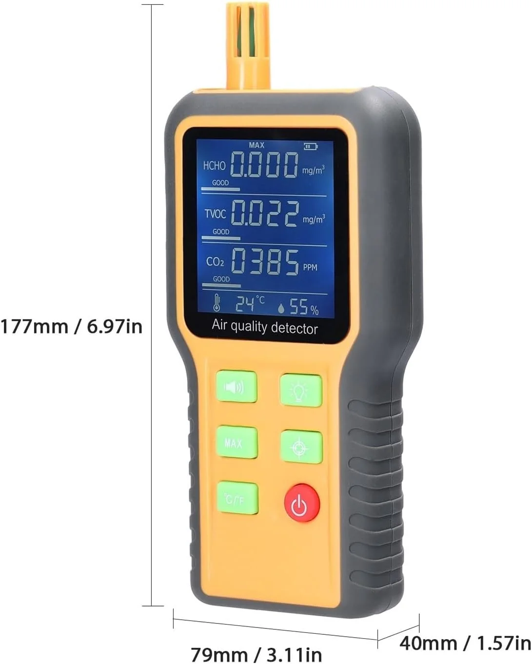 دتکتور گاز، مانیتور کیفیت هوا CO2، آشکارساز صفحه نمایش LCD با نور پس زمینه، دی اکسید کربن TVOC HCHO، حسگر دما و رطوبت دتکتور گاز، مانیتور کیفیت هوا CO2، آشکارساز صفحه نمایش LCD با نور پس زمینه، دی اکسید کربن TVOC HCHO، حسگر دما و رطوبت